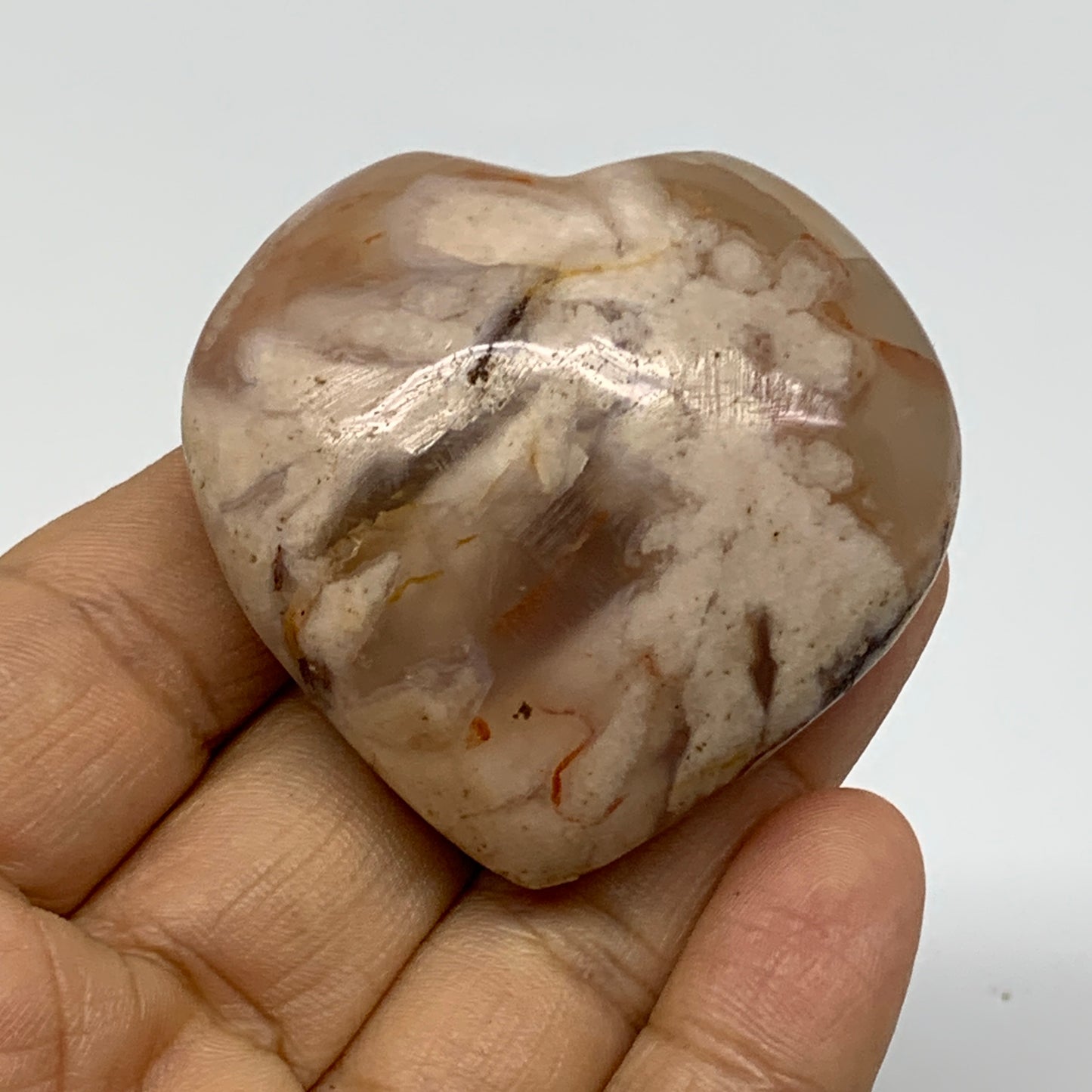 0.16 lbs, 1.9"x2"x0.9", Cherry Blossom Flower Agate Heart Crystal, B37128