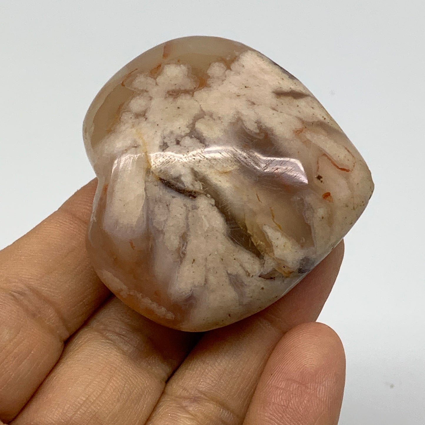 0.16 lbs, 1.9"x2"x0.9", Cherry Blossom Flower Agate Heart Crystal, B37128