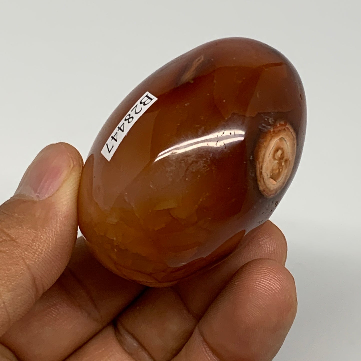 122.8g, 2.1"x1.8"x1.4", Red Carnelian Palm-Stone Gem Crystal Polished, B28447