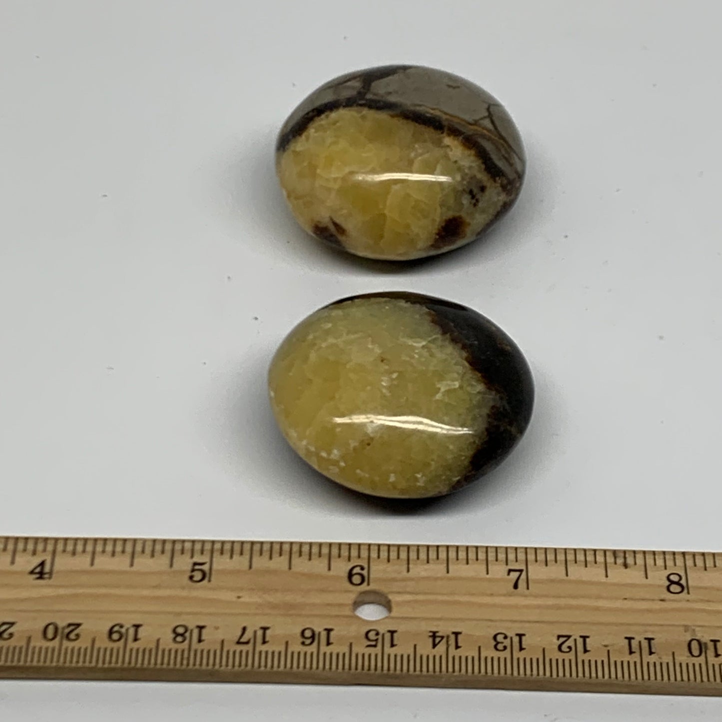 139.9g,1.8"-1.9", 2pcs, Septarian Nodule Palm-Stone Polished Crystal, B37963