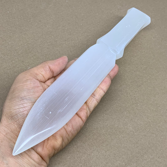 340g, 11.5"x1.6"x0.7", Natural Selenite Crystal Dagger (Satin Spar), B36228