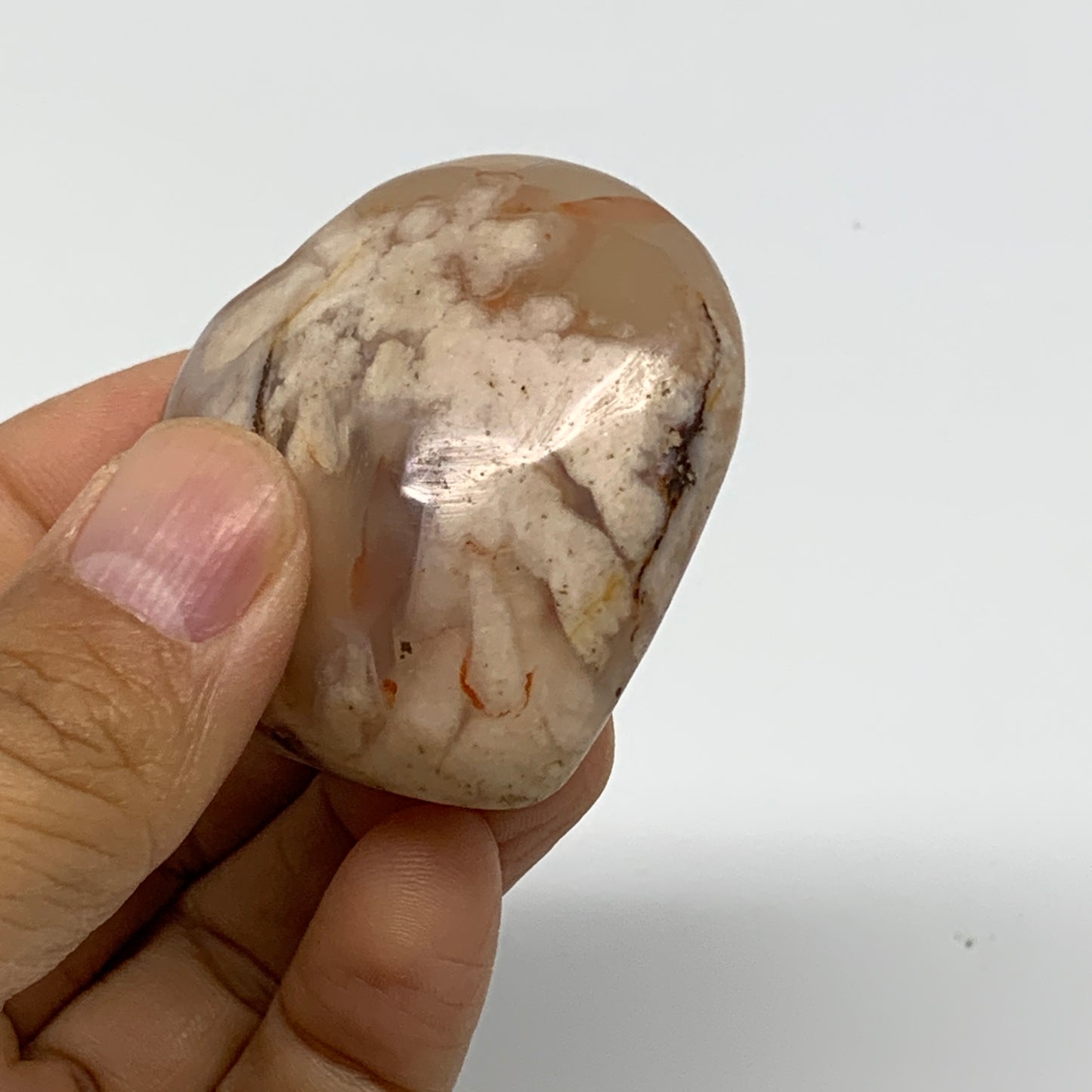 0.16 lbs, 1.9"x2"x0.9", Cherry Blossom Flower Agate Heart Crystal, B37128