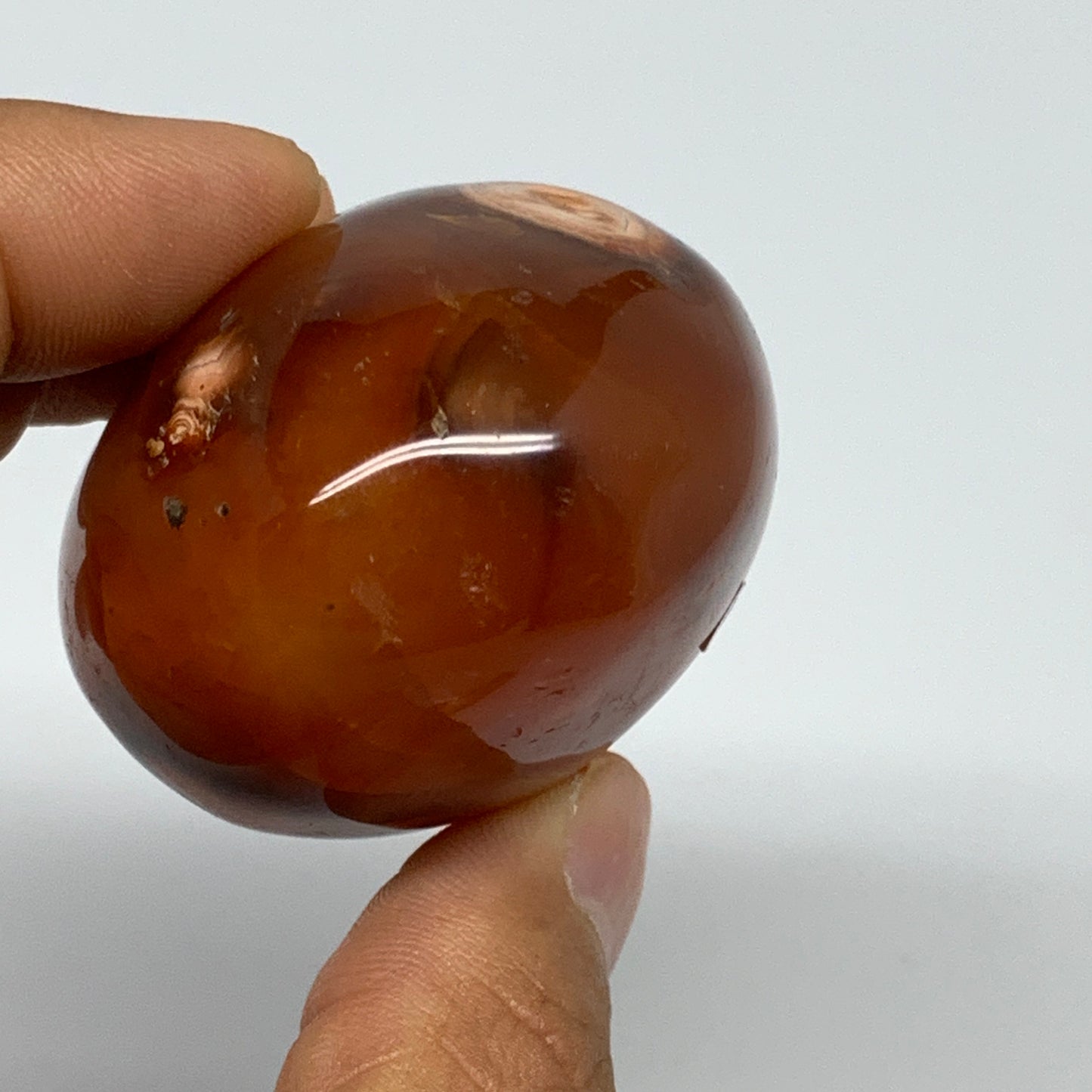 122.8g, 2.1"x1.8"x1.4", Red Carnelian Palm-Stone Gem Crystal Polished, B28447