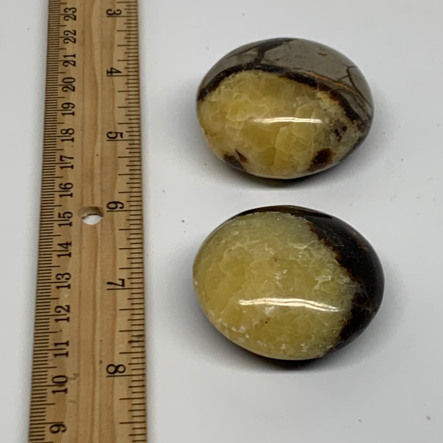 139.9g,1.8"-1.9", 2pcs, Septarian Nodule Palm-Stone Polished Crystal, B37963