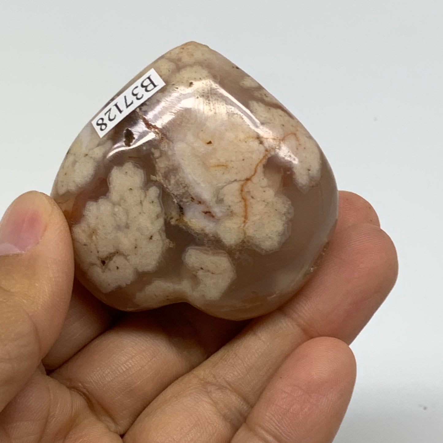 0.16 lbs, 1.9"x2"x0.9", Cherry Blossom Flower Agate Heart Crystal, B37128