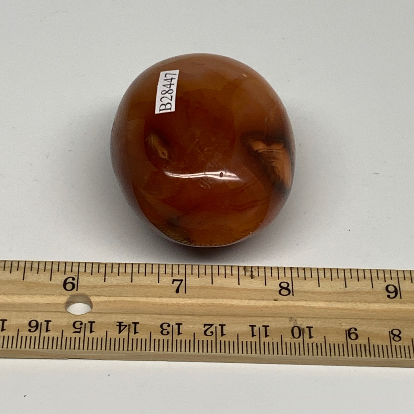 122.8g, 2.1"x1.8"x1.4", Red Carnelian Palm-Stone Gem Crystal Polished, B28447