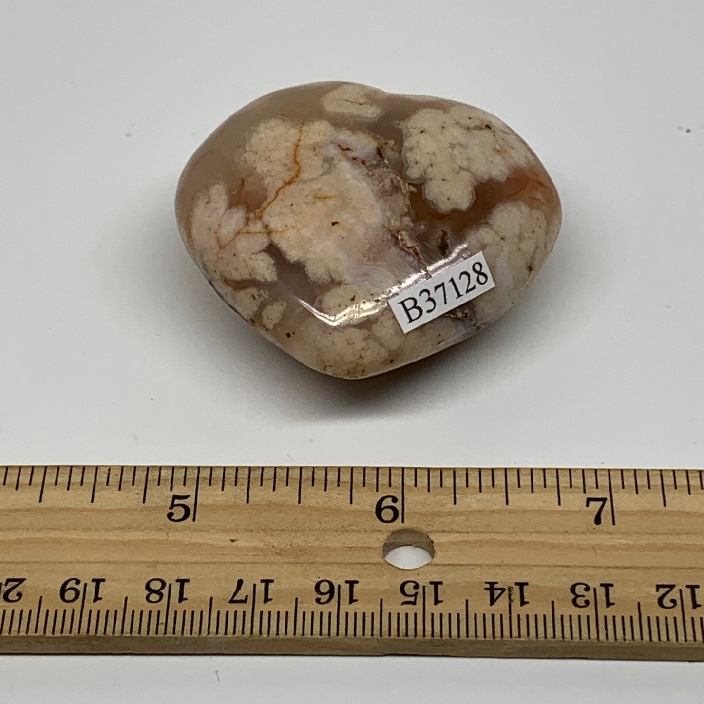 0.16 lbs, 1.9"x2"x0.9", Cherry Blossom Flower Agate Heart Crystal, B37128