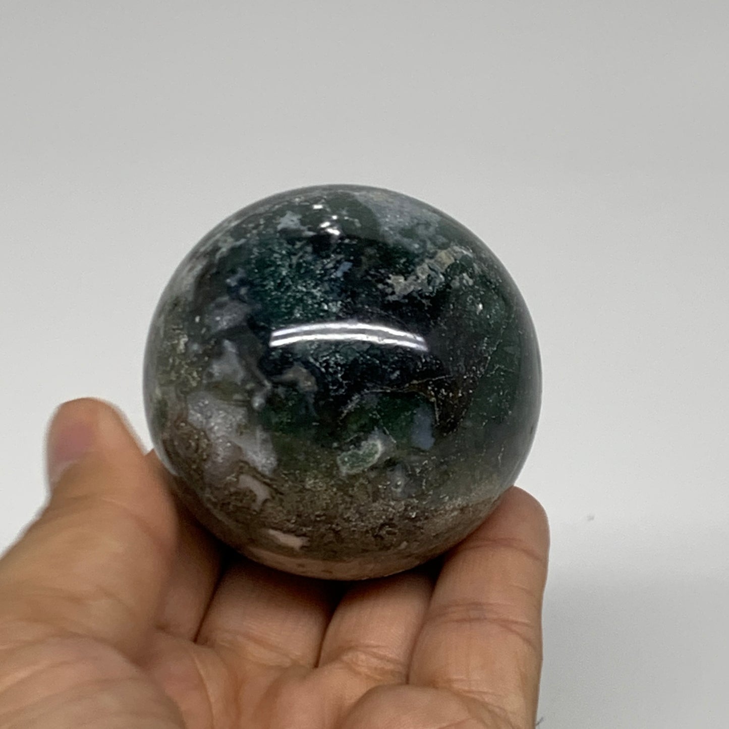 208.5g, 2.1"(53mm), Natural Moss Agate Sphere Ball Gemstone @India,B34923