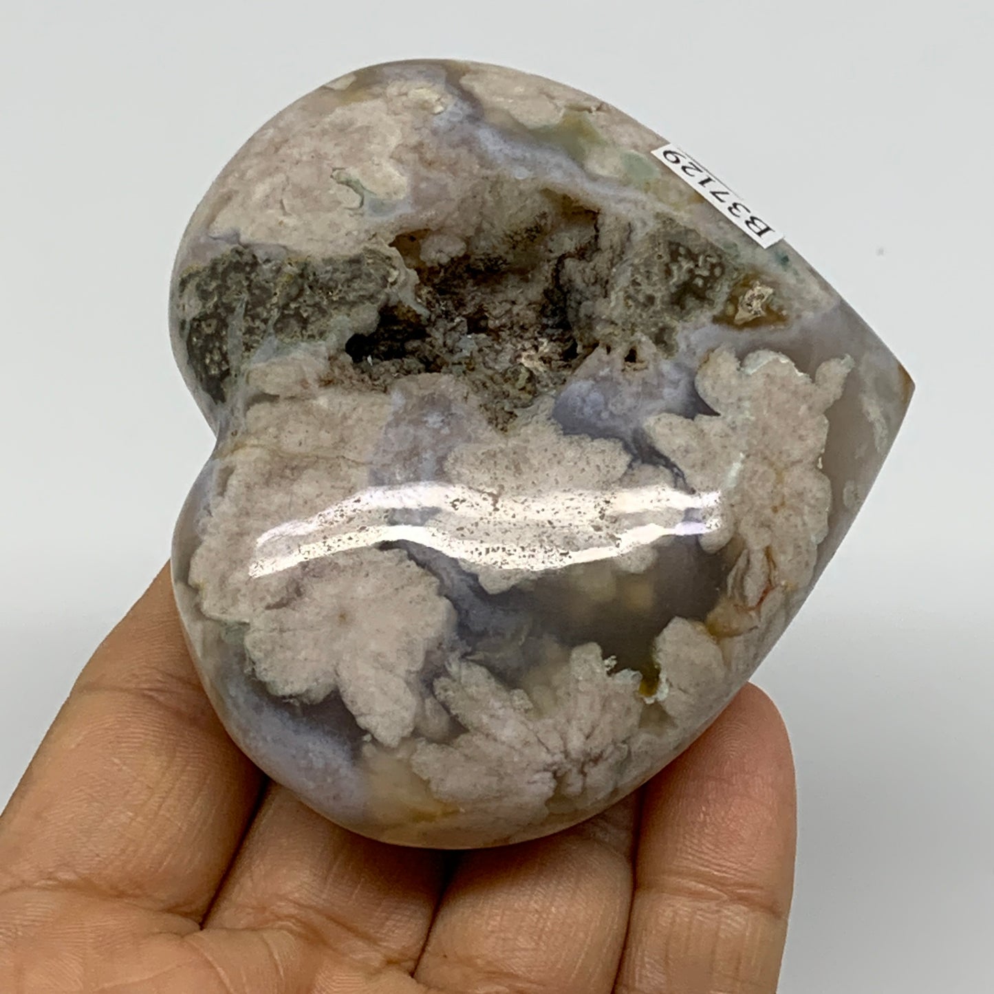 0.41 lbs, 2.7"x3.1"x1.2", Cherry Blossom Flower Agate Heart Crystal, B37129