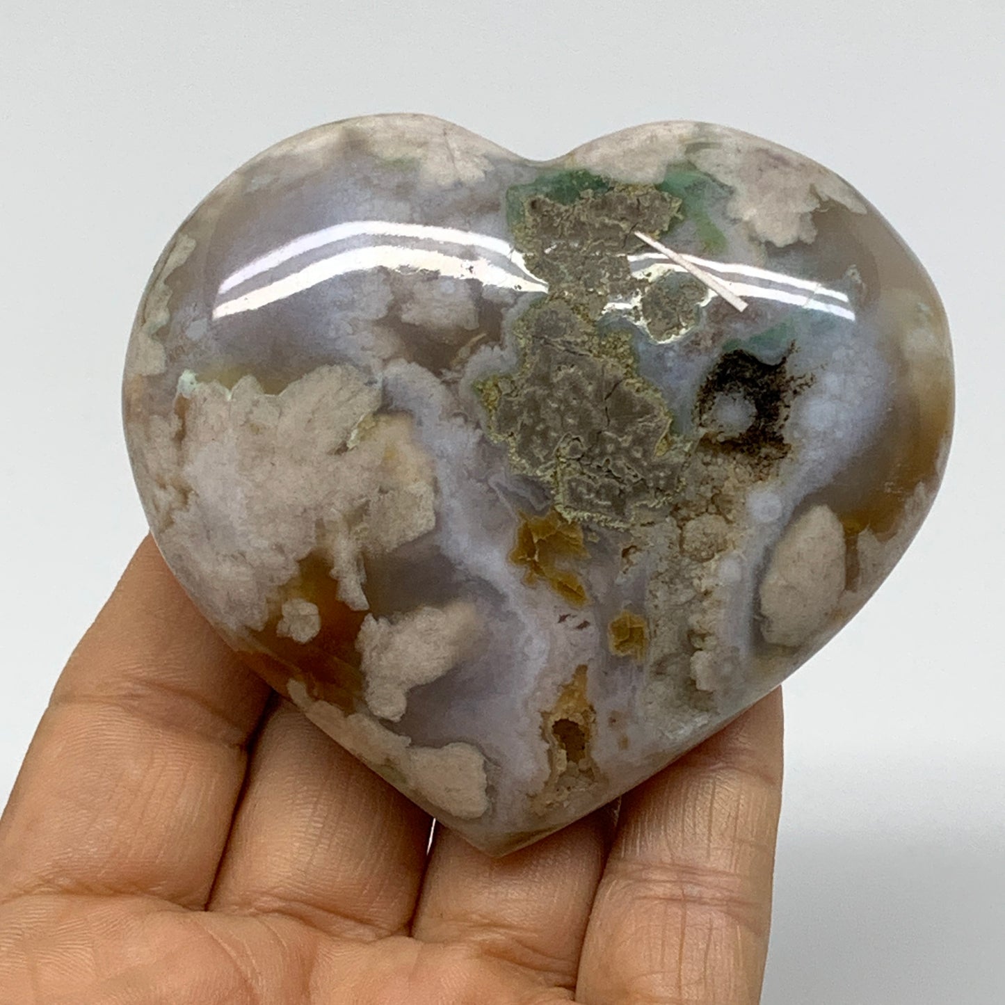0.41 lbs, 2.7"x3.1"x1.2", Cherry Blossom Flower Agate Heart Crystal, B37129