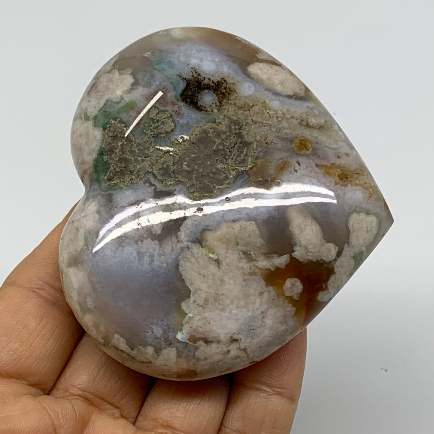 0.41 lbs, 2.7"x3.1"x1.2", Cherry Blossom Flower Agate Heart Crystal, B37129