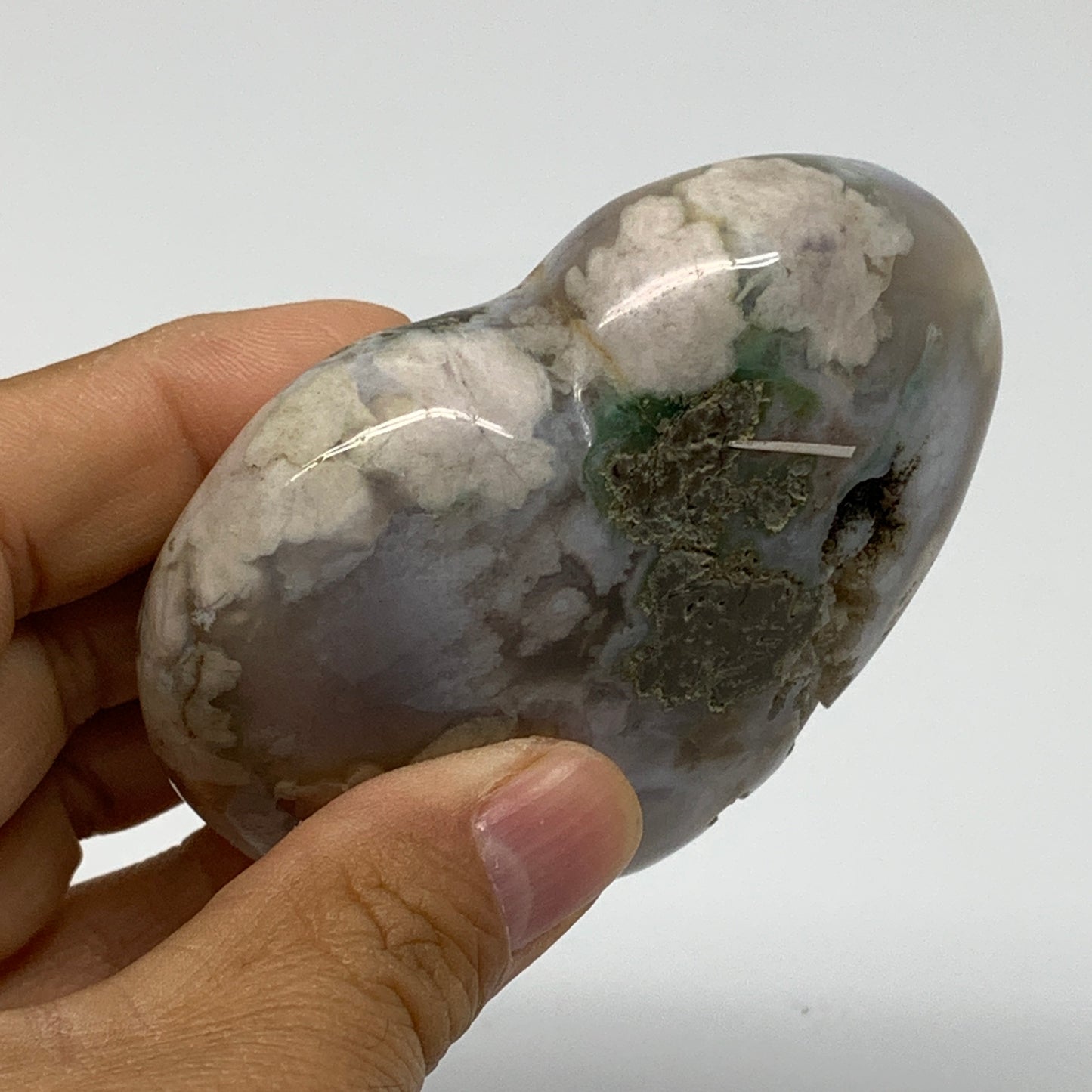 0.41 lbs, 2.7"x3.1"x1.2", Cherry Blossom Flower Agate Heart Crystal, B37129