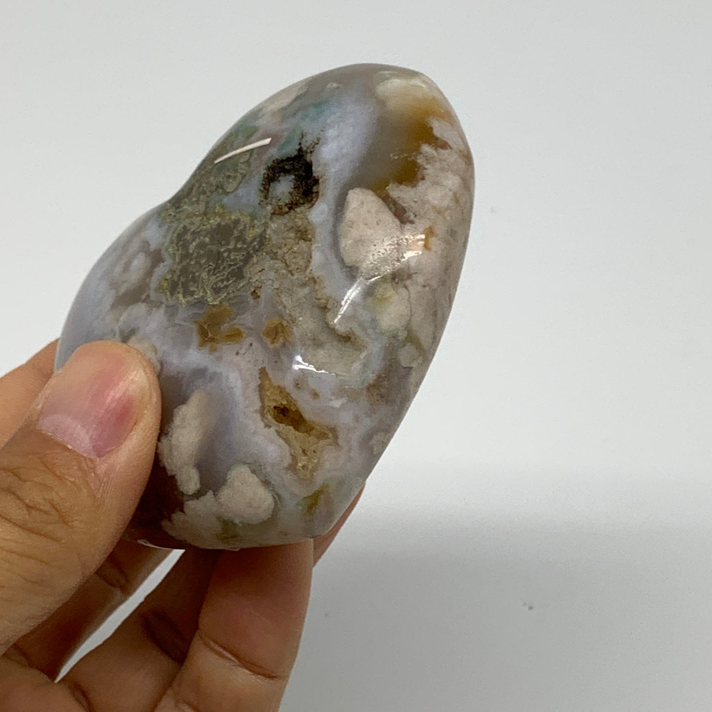 0.41 lbs, 2.7"x3.1"x1.2", Cherry Blossom Flower Agate Heart Crystal, B37129