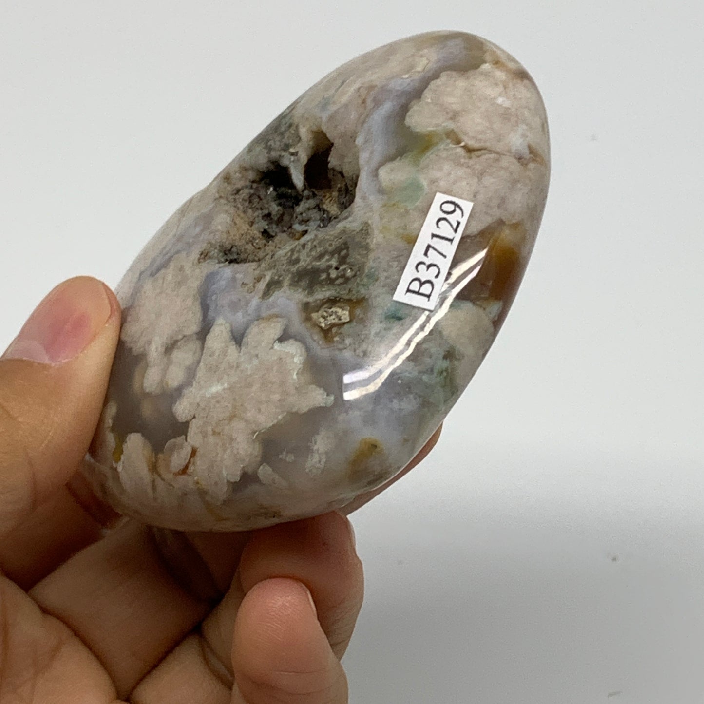 0.41 lbs, 2.7"x3.1"x1.2", Cherry Blossom Flower Agate Heart Crystal, B37129