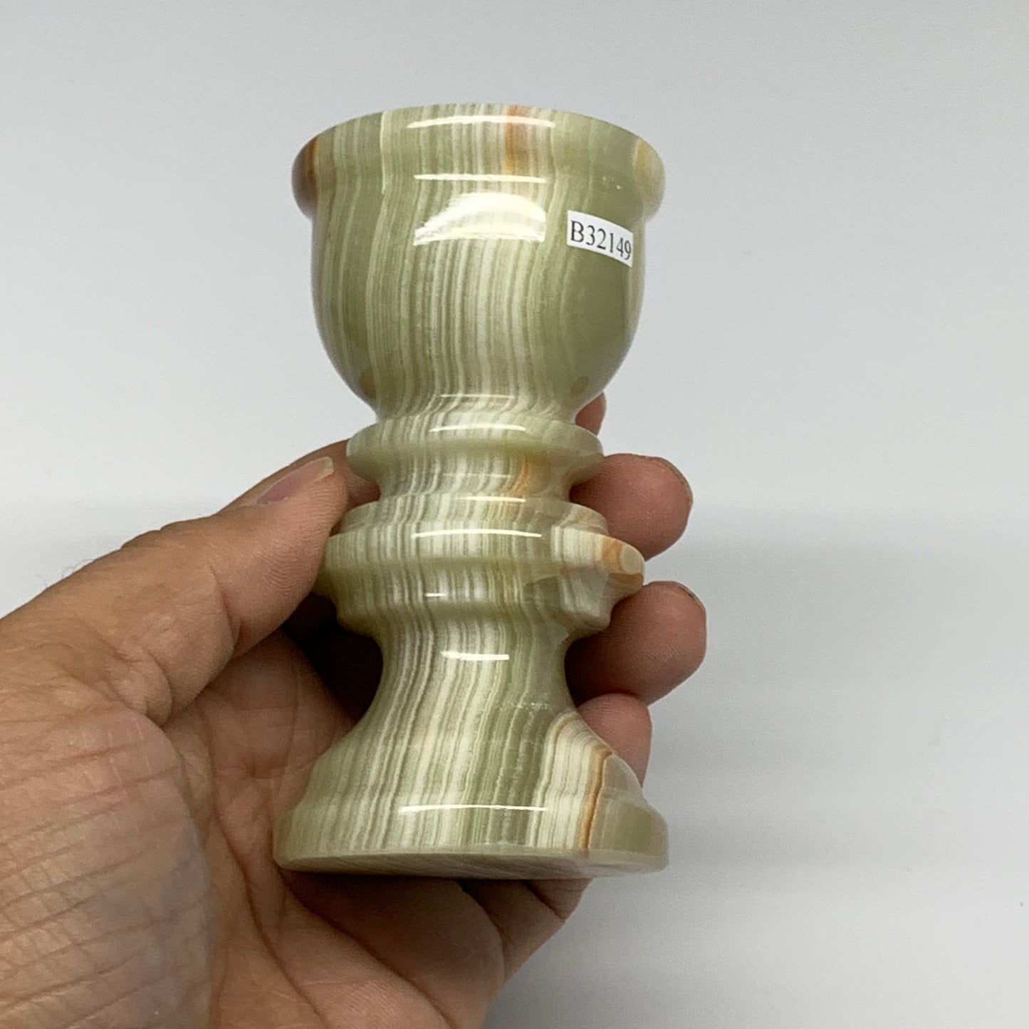 279.9g, 3.7"x2", Natural Green Onyx Candle Holder Gemstone Hand Carved, B32149