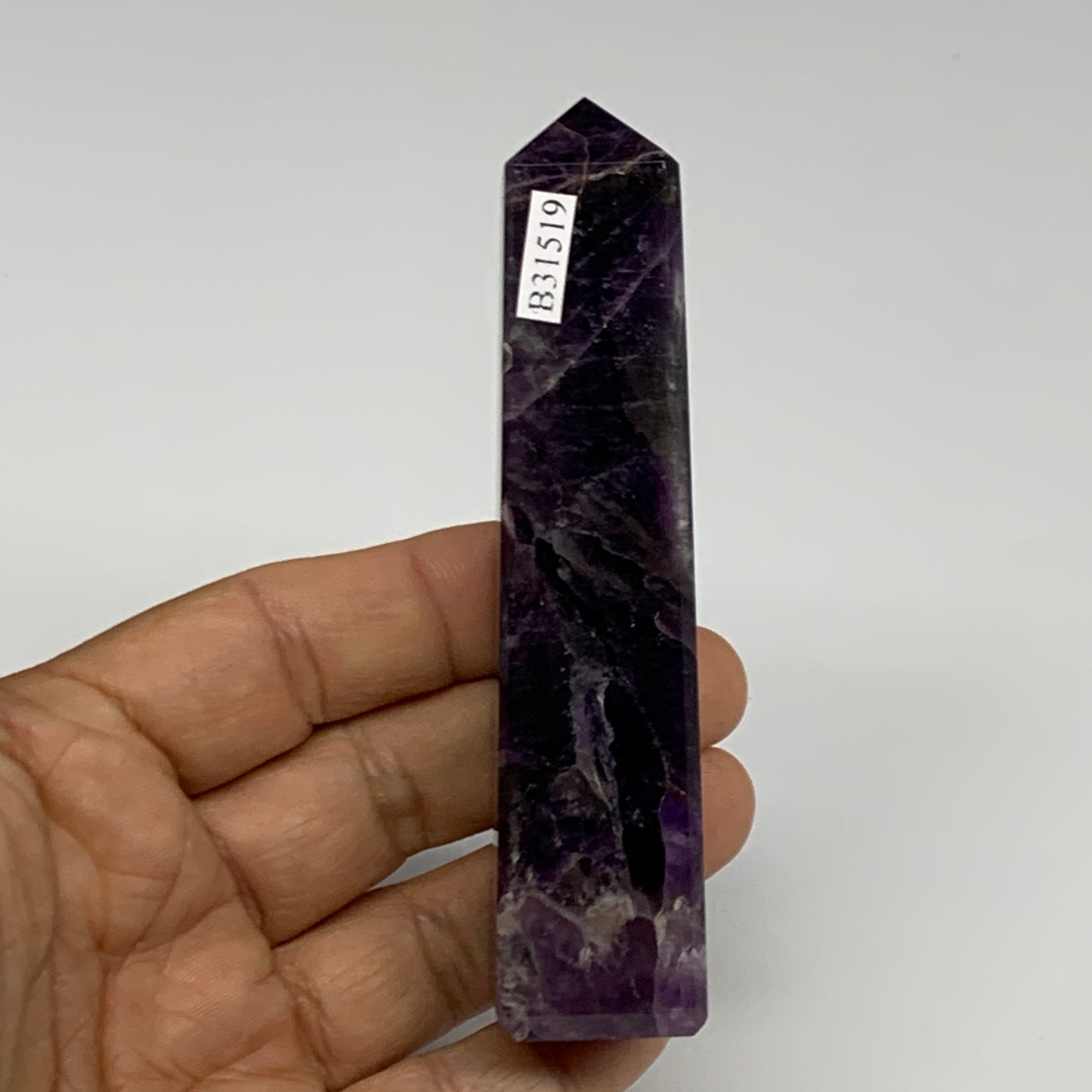 107.9g, 4"x0.9", Natural Amethyst Tower Point Obelisk @Brazil, B31519