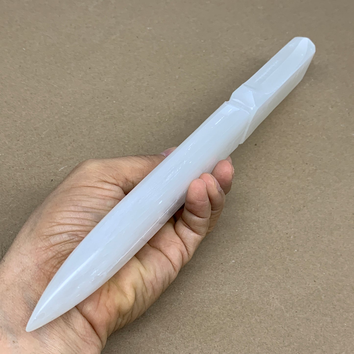 335g, 11.5"x1.6"x0.7", Natural Selenite Crystal Dagger (Satin Spar), B36229