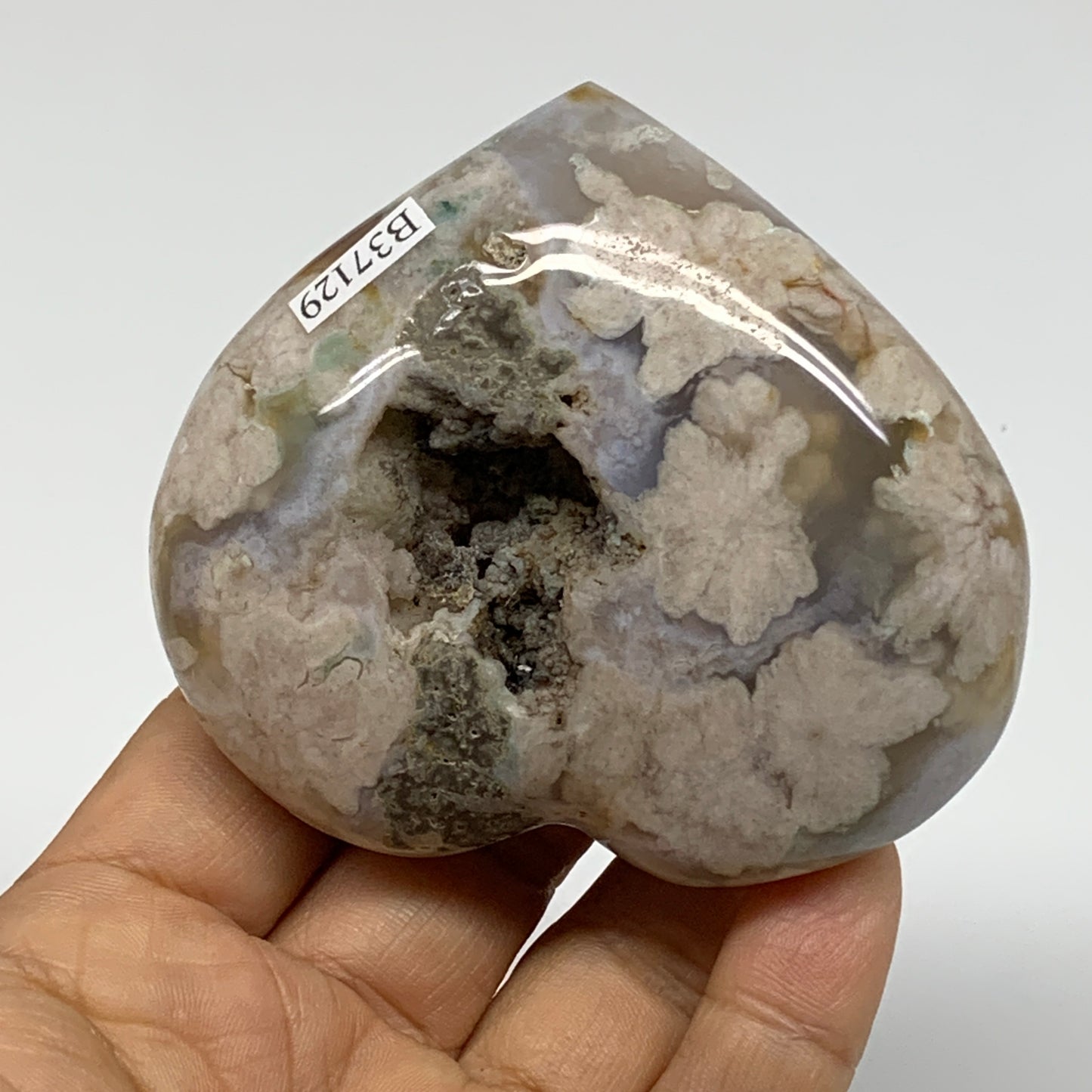 0.41 lbs, 2.7"x3.1"x1.2", Cherry Blossom Flower Agate Heart Crystal, B37129