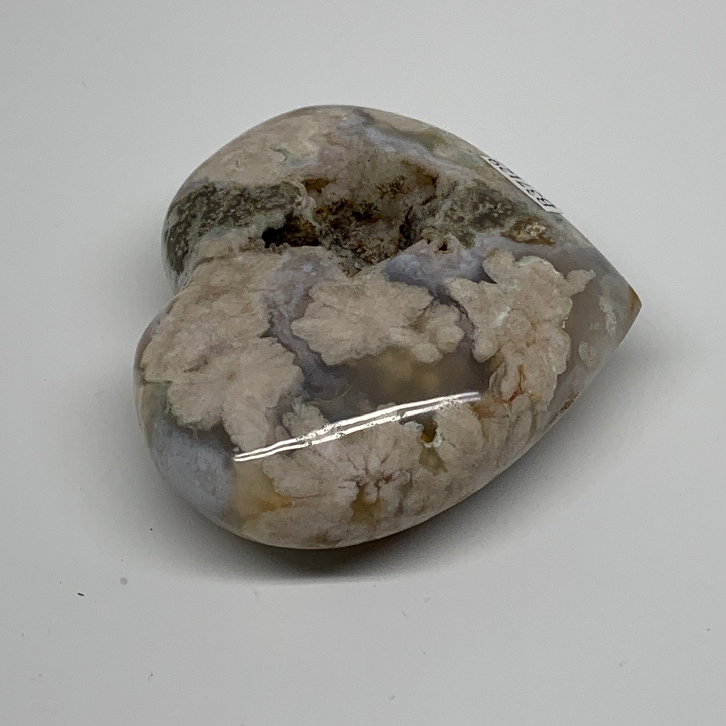 0.41 lbs, 2.7"x3.1"x1.2", Cherry Blossom Flower Agate Heart Crystal, B37129