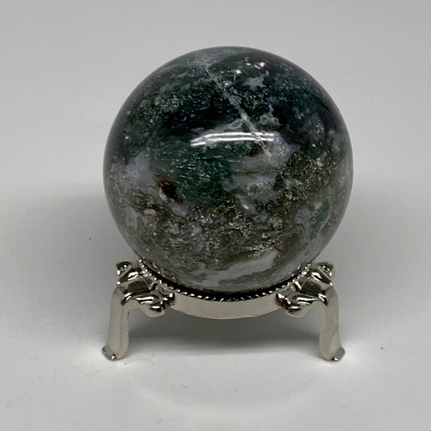 208.5g, 2.1"(53mm), Natural Moss Agate Sphere Ball Gemstone @India,B34923
