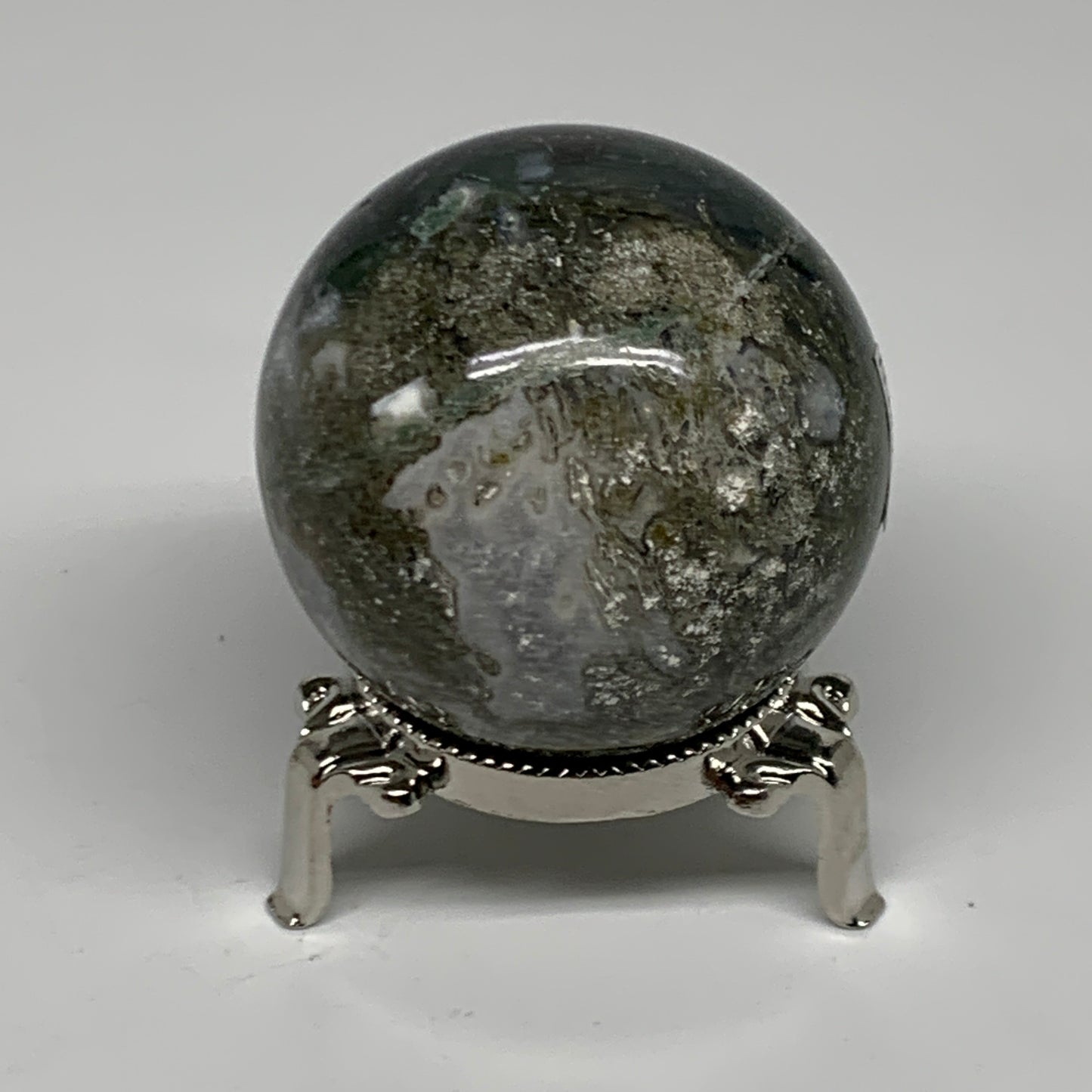 208.5g, 2.1"(53mm), Natural Moss Agate Sphere Ball Gemstone @India,B34923