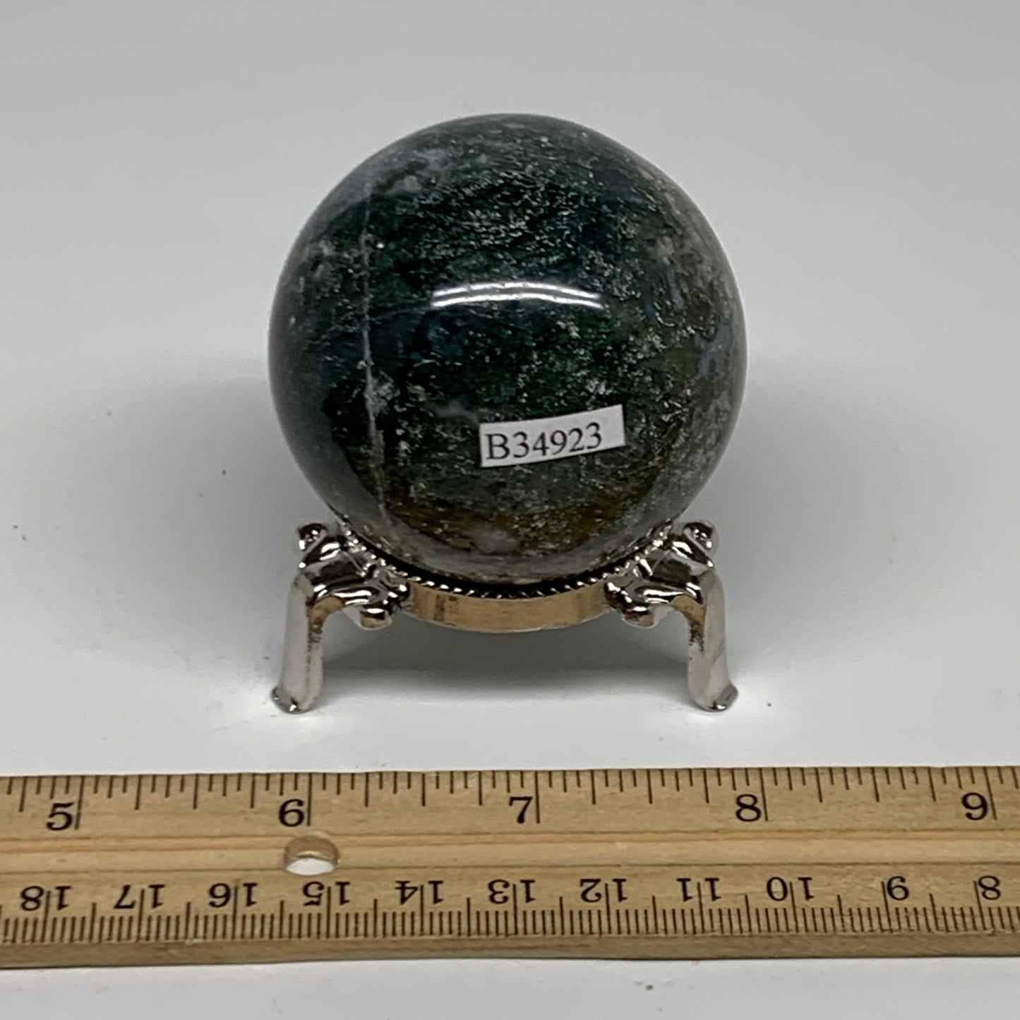 208.5g, 2.1"(53mm), Natural Moss Agate Sphere Ball Gemstone @India,B34923