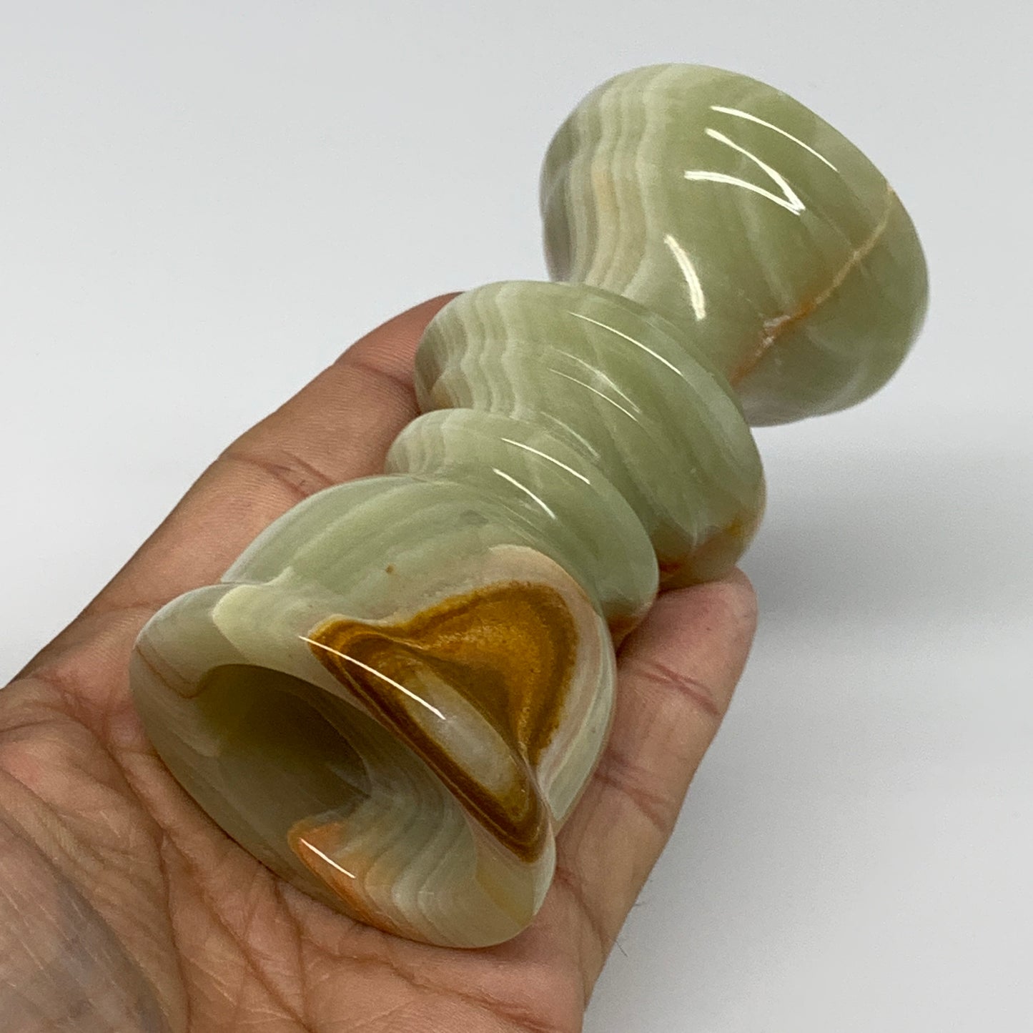 279.9g, 3.7"x2", Natural Green Onyx Candle Holder Gemstone Hand Carved, B32149
