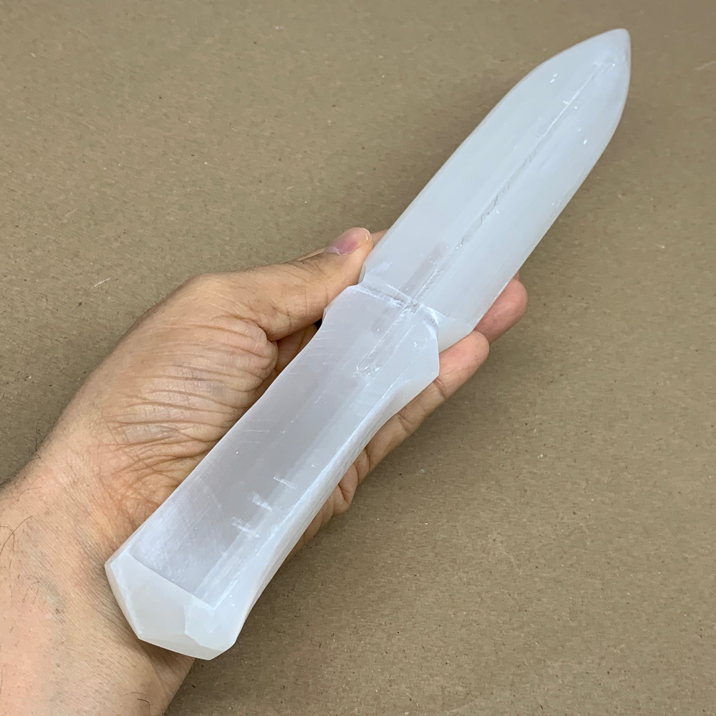 335g, 11.5"x1.6"x0.7", Natural Selenite Crystal Dagger (Satin Spar), B36229