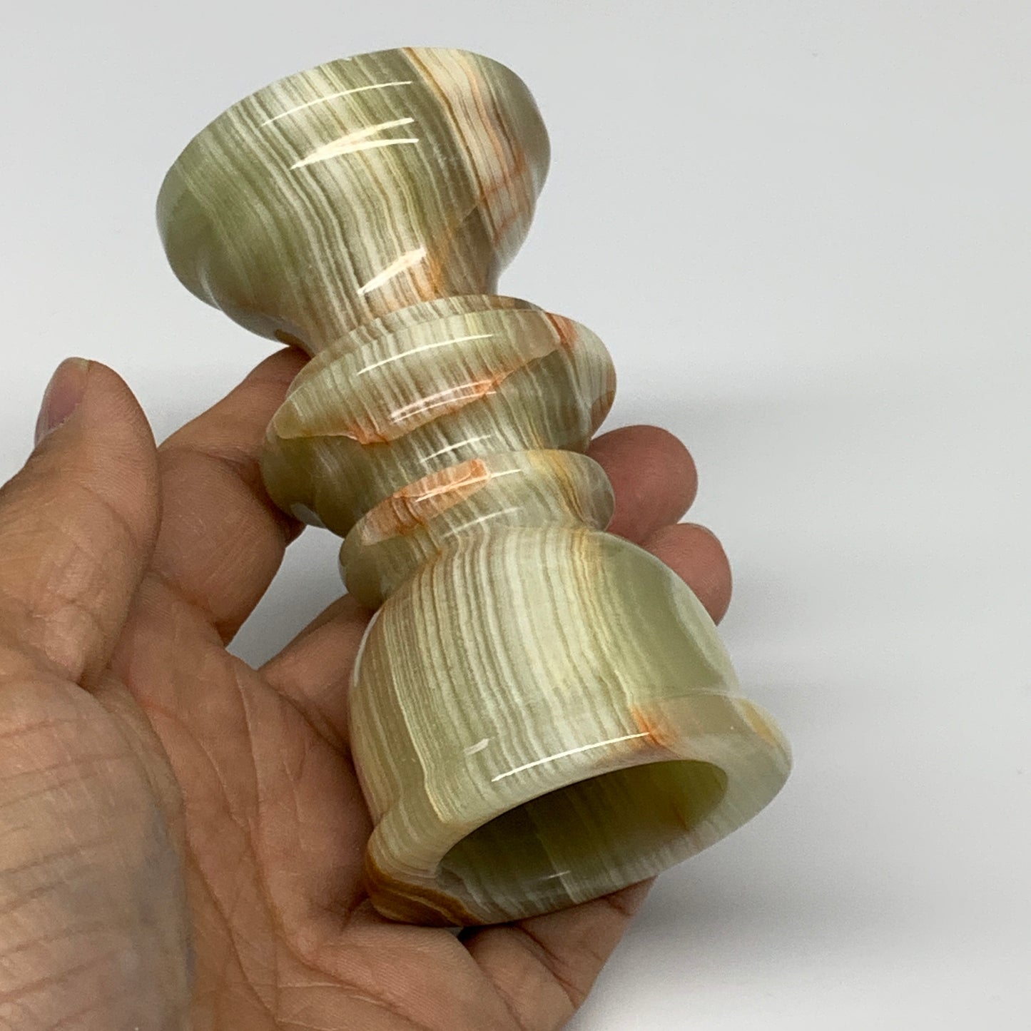 279.9g, 3.7"x2", Natural Green Onyx Candle Holder Gemstone Hand Carved, B32149