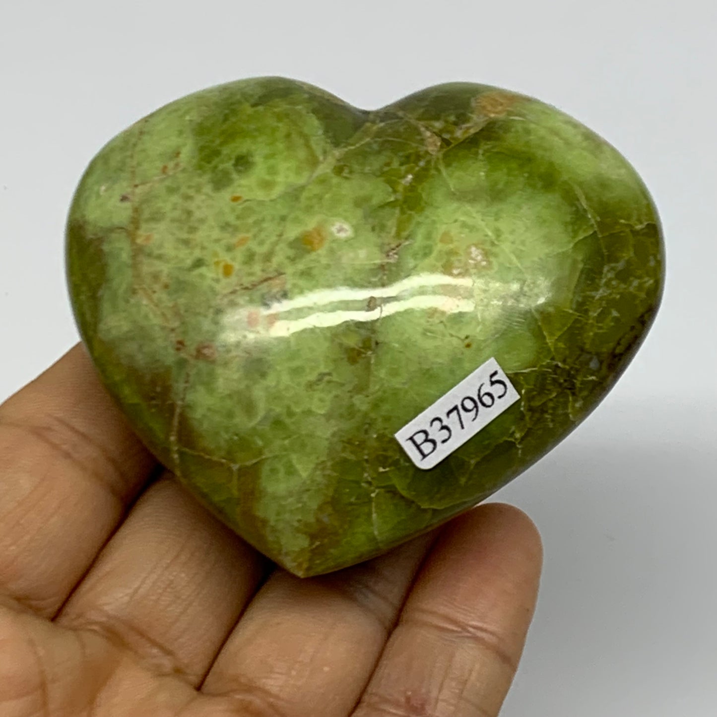 0.30 lbs, 2.5"x2.8"x1.3", Green Opal Heart Polished Gemstone Crystal, B37965