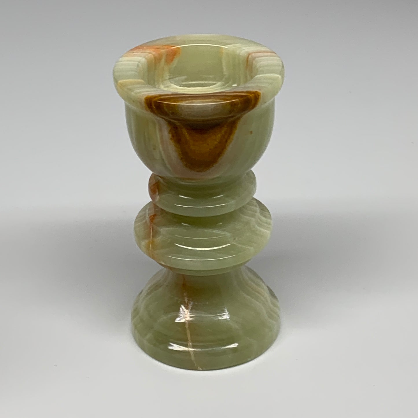 279.9g, 3.7"x2", Natural Green Onyx Candle Holder Gemstone Hand Carved, B32149