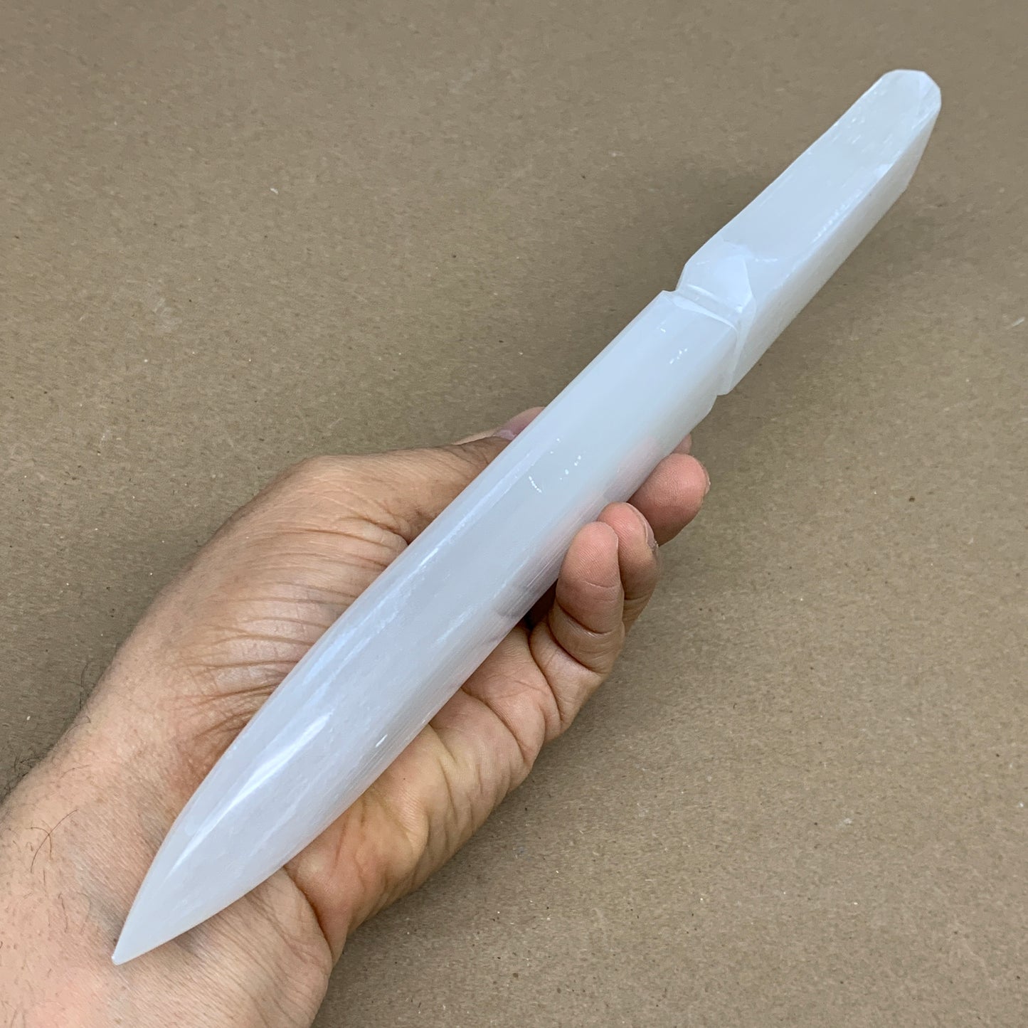 332g, 11.5"x1.6"x0.7", Natural Selenite Crystal Dagger (Satin Spar), B36230