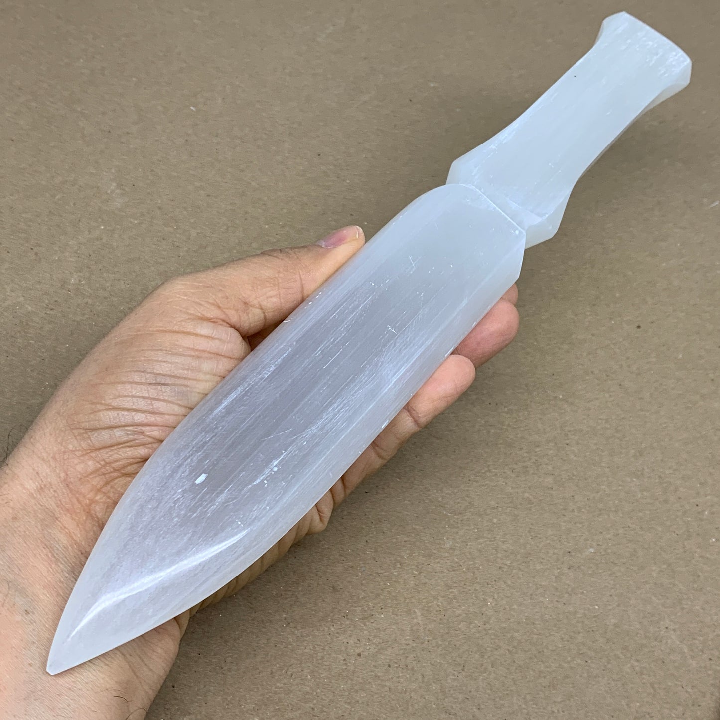 332g, 11.5"x1.6"x0.7", Natural Selenite Crystal Dagger (Satin Spar), B36230