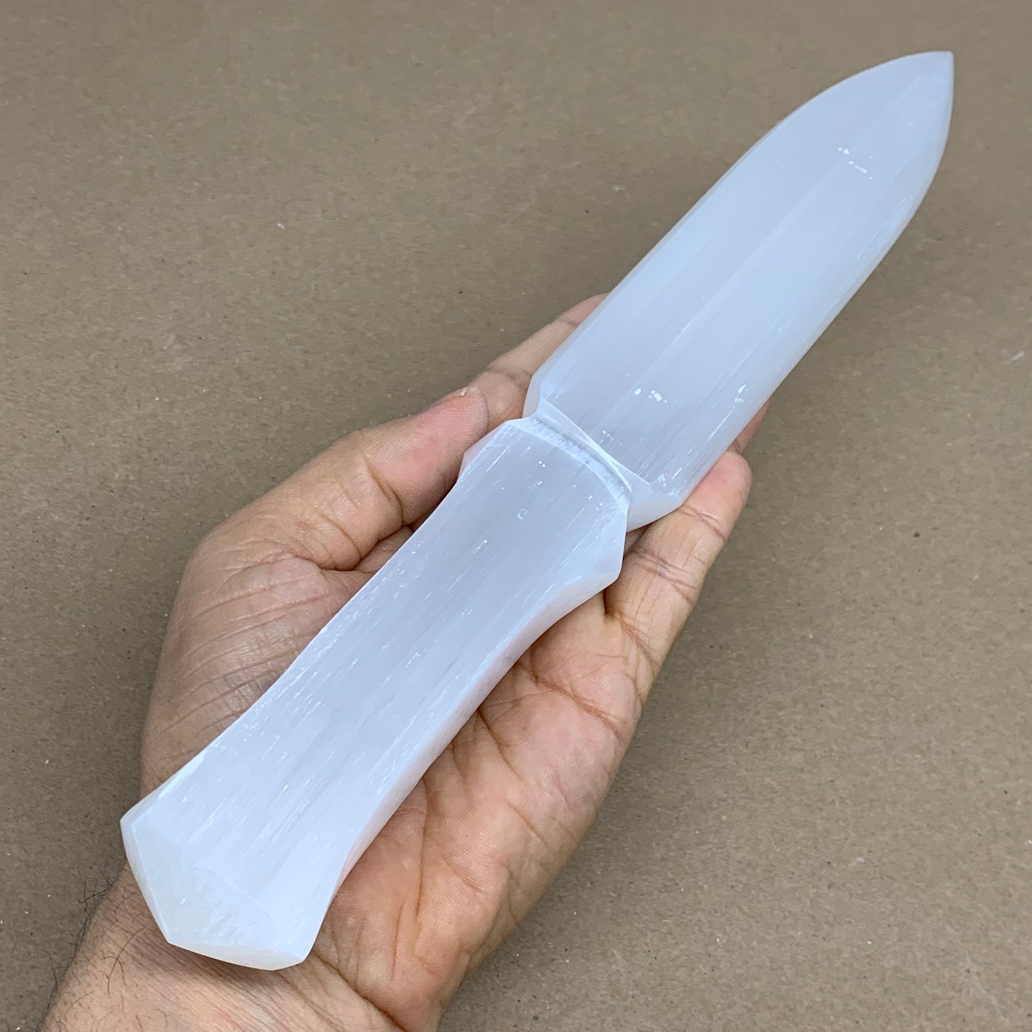 332g, 11.5"x1.6"x0.7", Natural Selenite Crystal Dagger (Satin Spar), B36230
