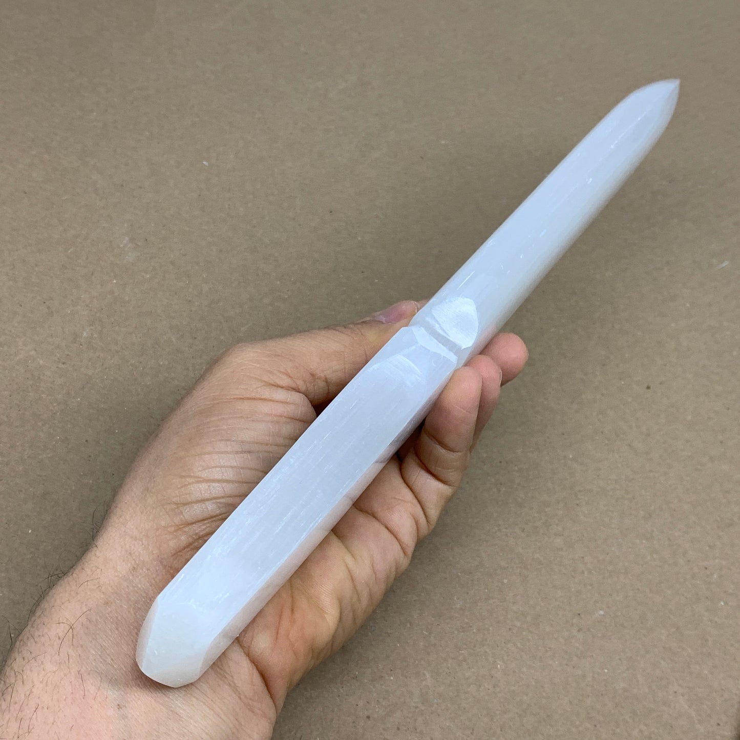 332g, 11.5"x1.6"x0.7", Natural Selenite Crystal Dagger (Satin Spar), B36230