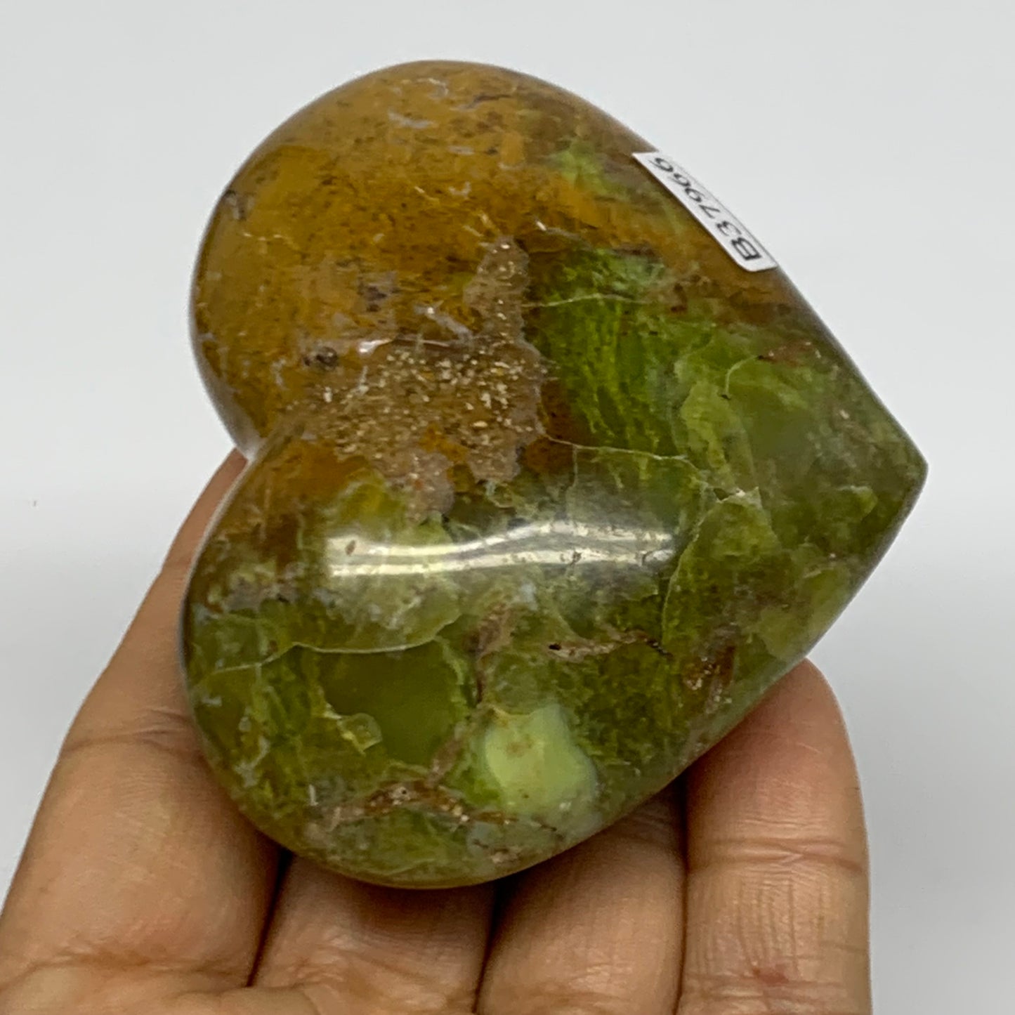 0.33 lbs, 2.5"x3"x1.3", Green Opal Heart Polished Gemstone Crystal, B37966