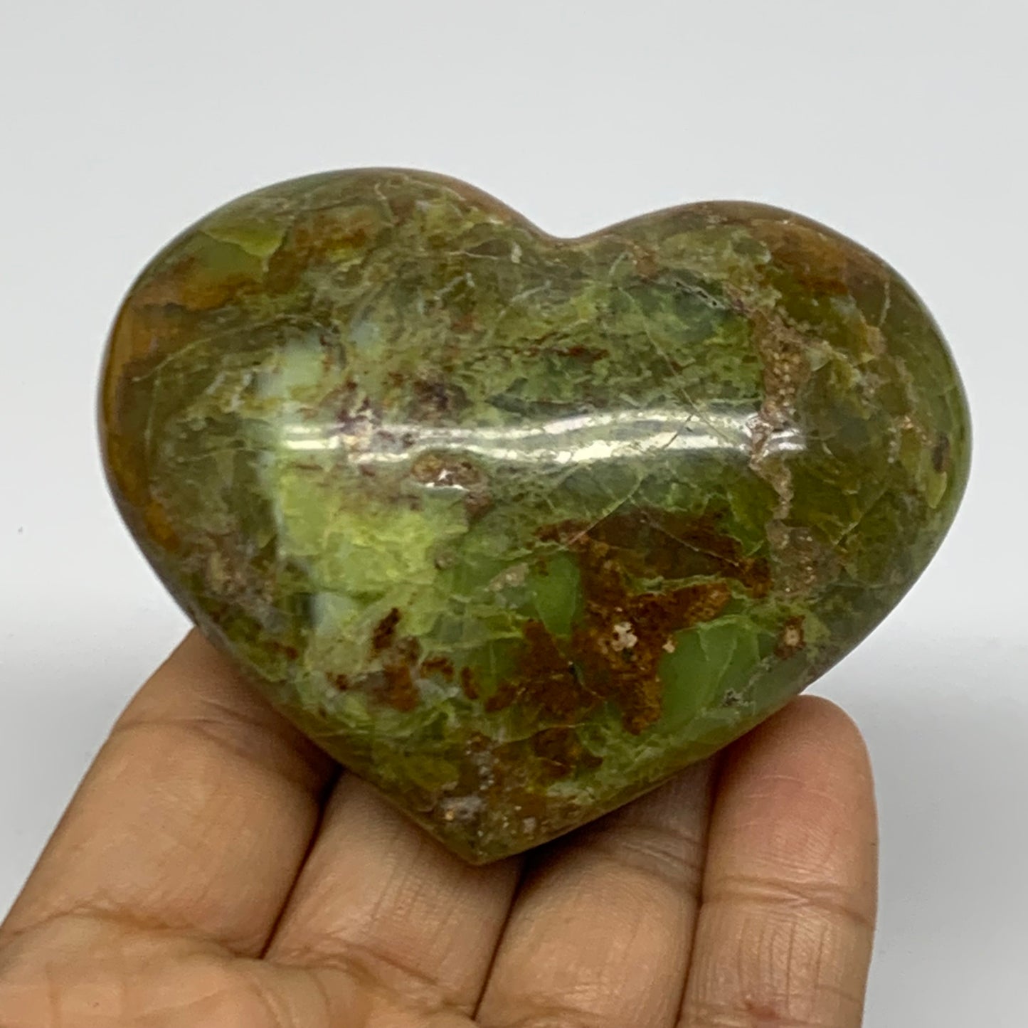 0.33 lbs, 2.5"x3"x1.3", Green Opal Heart Polished Gemstone Crystal, B37966