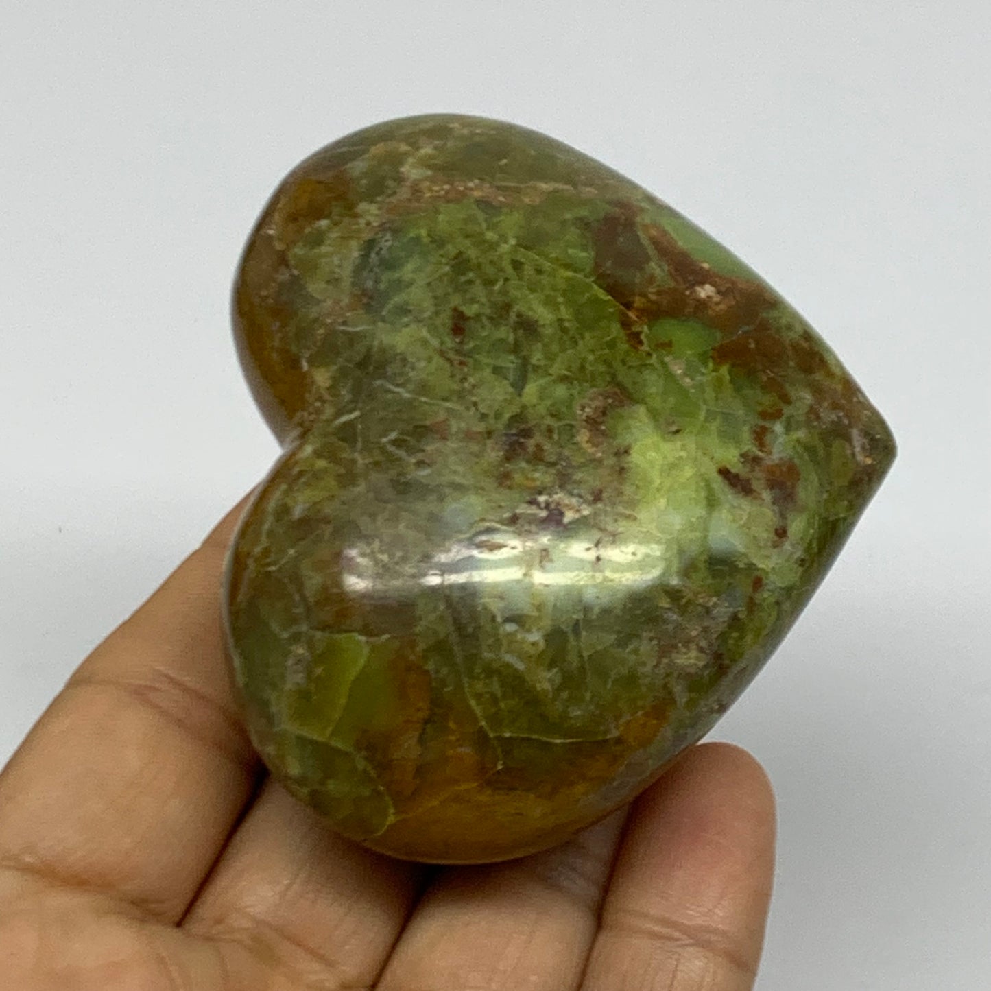 0.33 lbs, 2.5"x3"x1.3", Green Opal Heart Polished Gemstone Crystal, B37966
