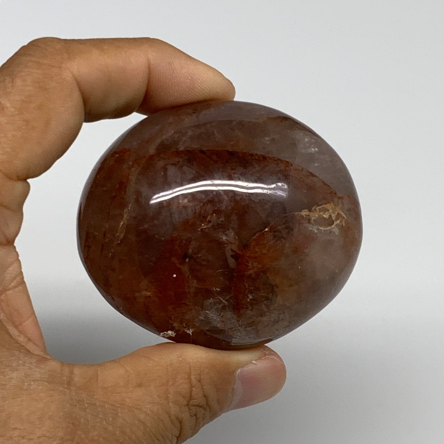 159.4g,2.3"x2"x1.4", Red Hematoid Fire Quartz Palm-Stone Crystal Polished, B3061