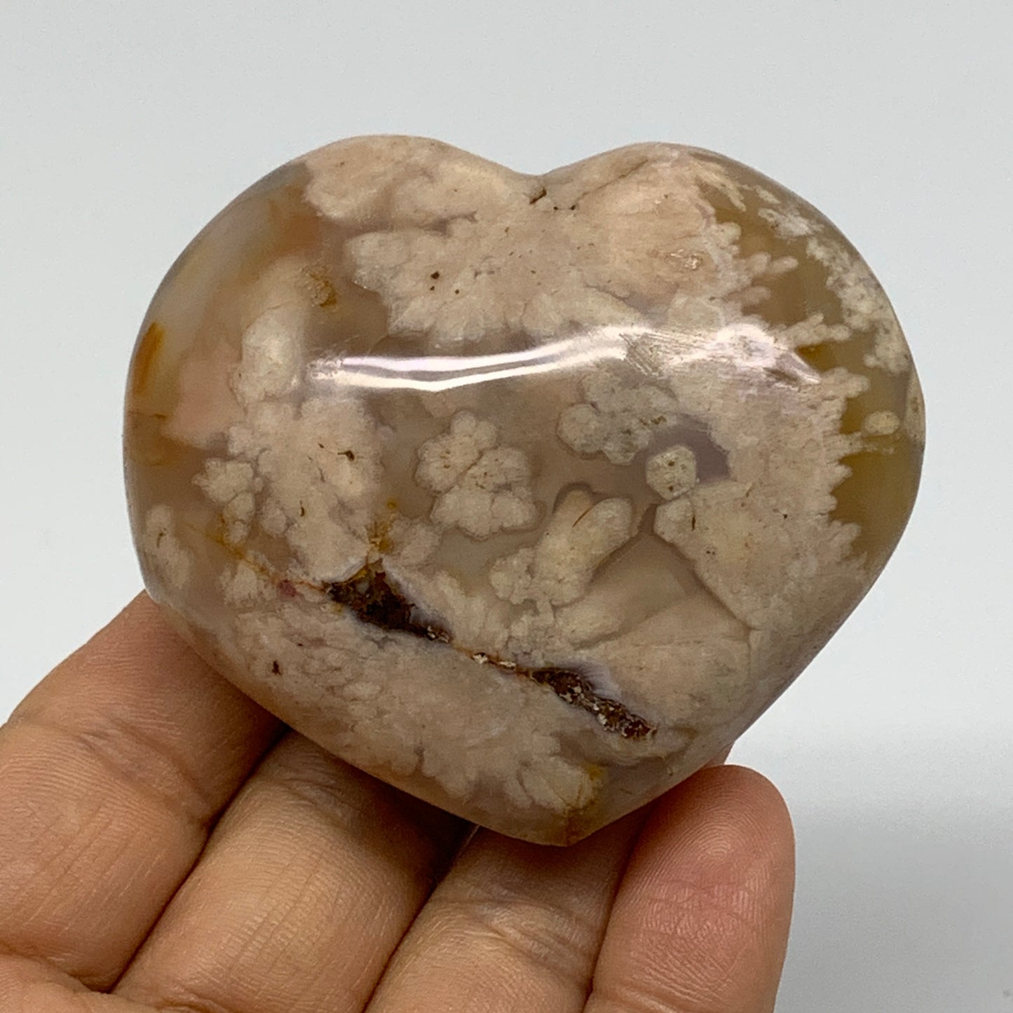 0.31 lbs, 2.3"x2.6"x1.2", Cherry Blossom Flower Agate Heart Crystal, B37132
