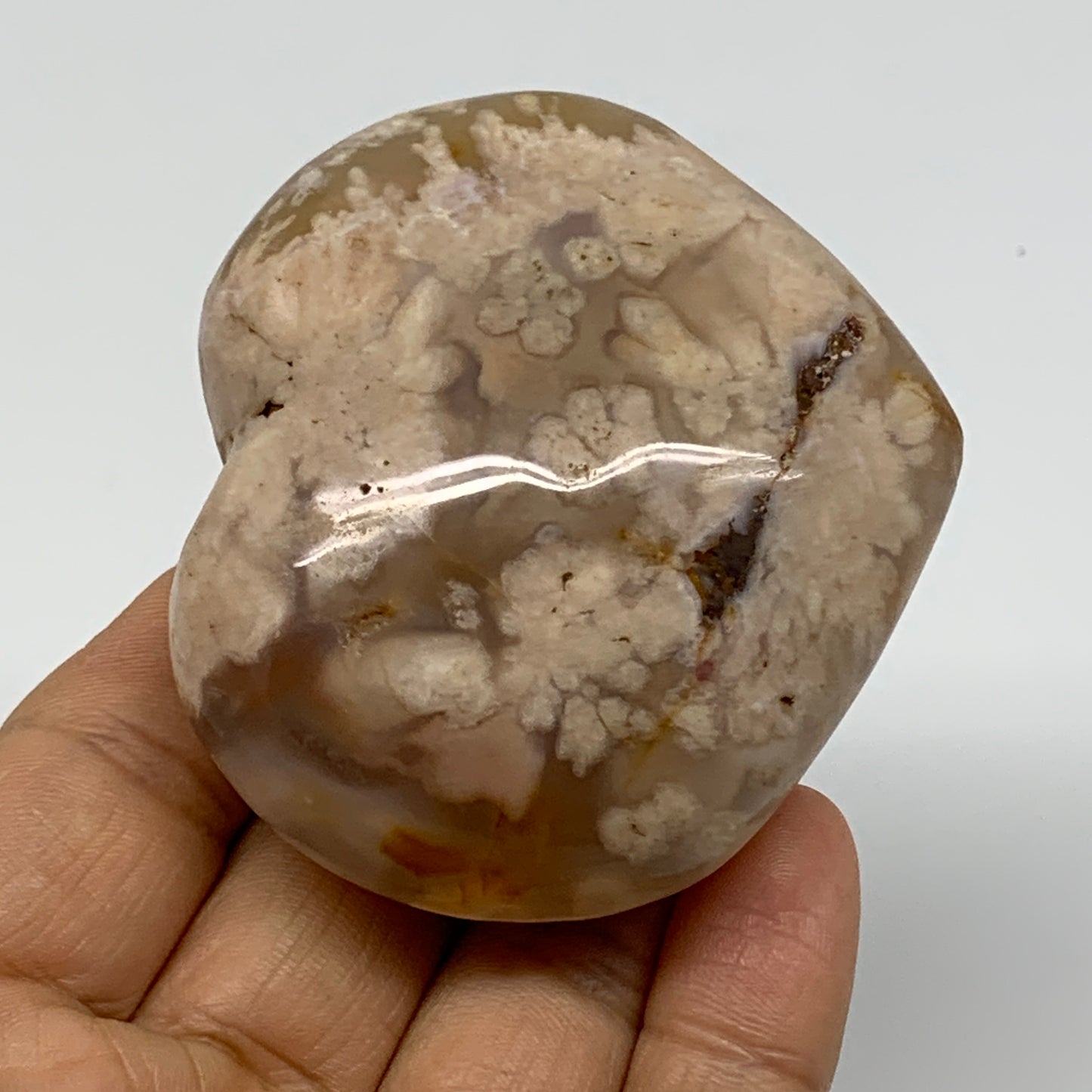 0.31 lbs, 2.3"x2.6"x1.2", Cherry Blossom Flower Agate Heart Crystal, B37132