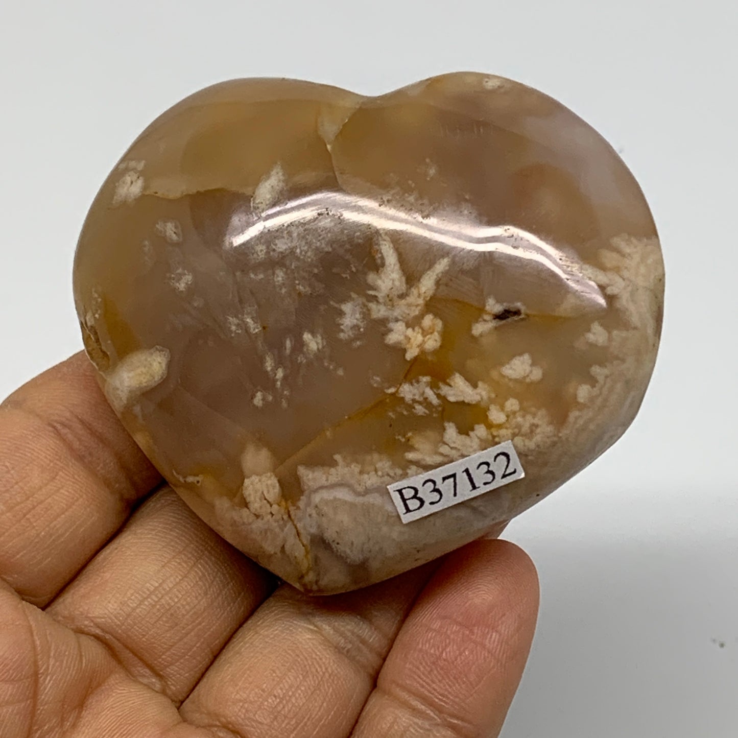 0.31 lbs, 2.3"x2.6"x1.2", Cherry Blossom Flower Agate Heart Crystal, B37132