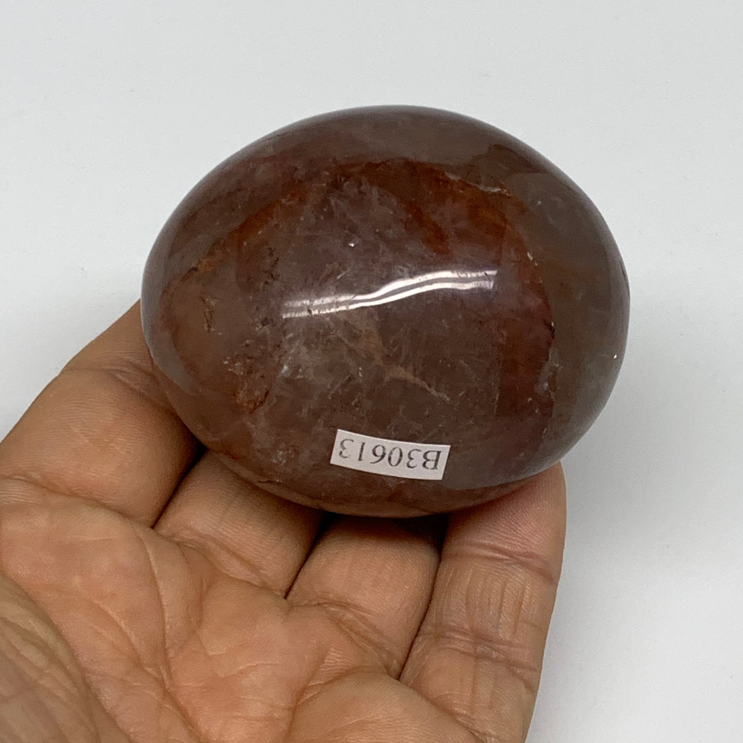 159.4g,2.3"x2"x1.4", Red Hematoid Fire Quartz Palm-Stone Crystal Polished, B3061