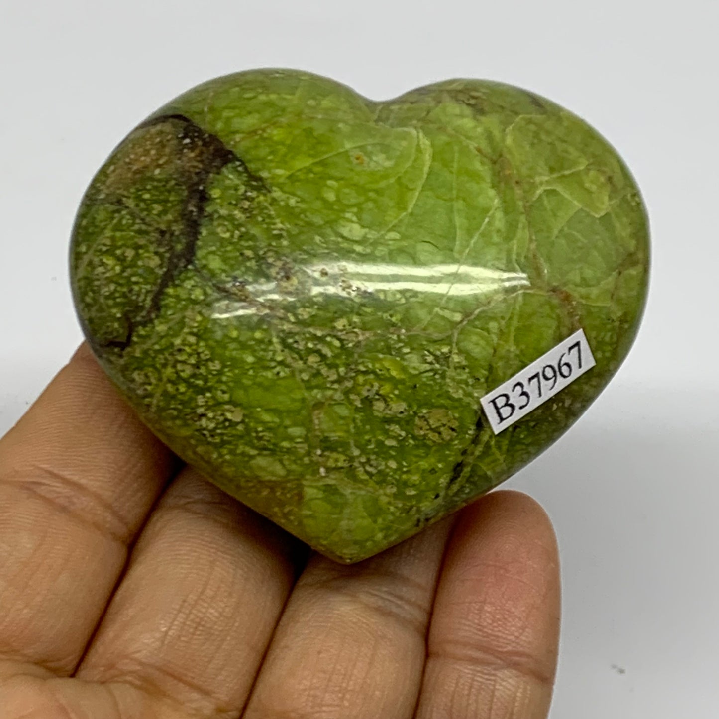 0.25 lbs, 2.3"x2.6"x1.1", Green Opal Heart Polished Gemstone Crystal, B37967