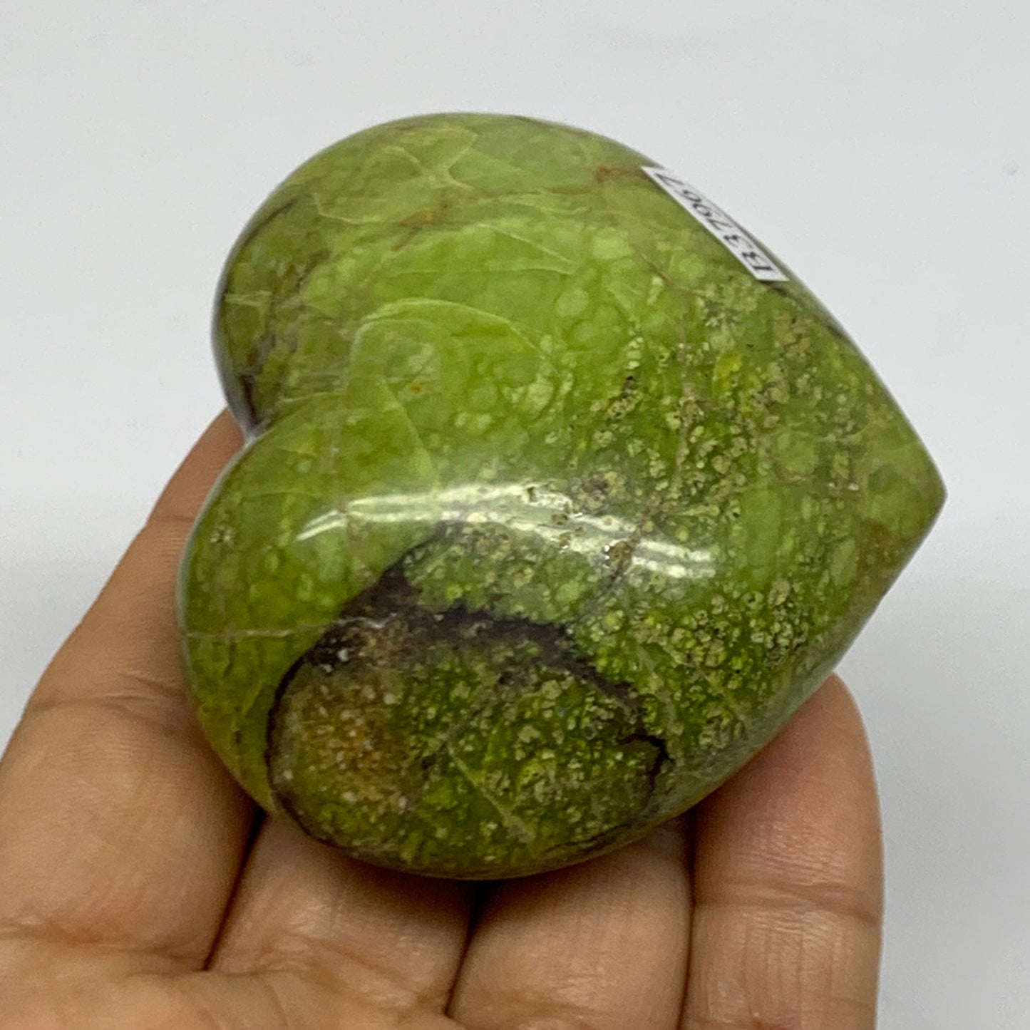 0.25 lbs, 2.3"x2.6"x1.1", Green Opal Heart Polished Gemstone Crystal, B37967