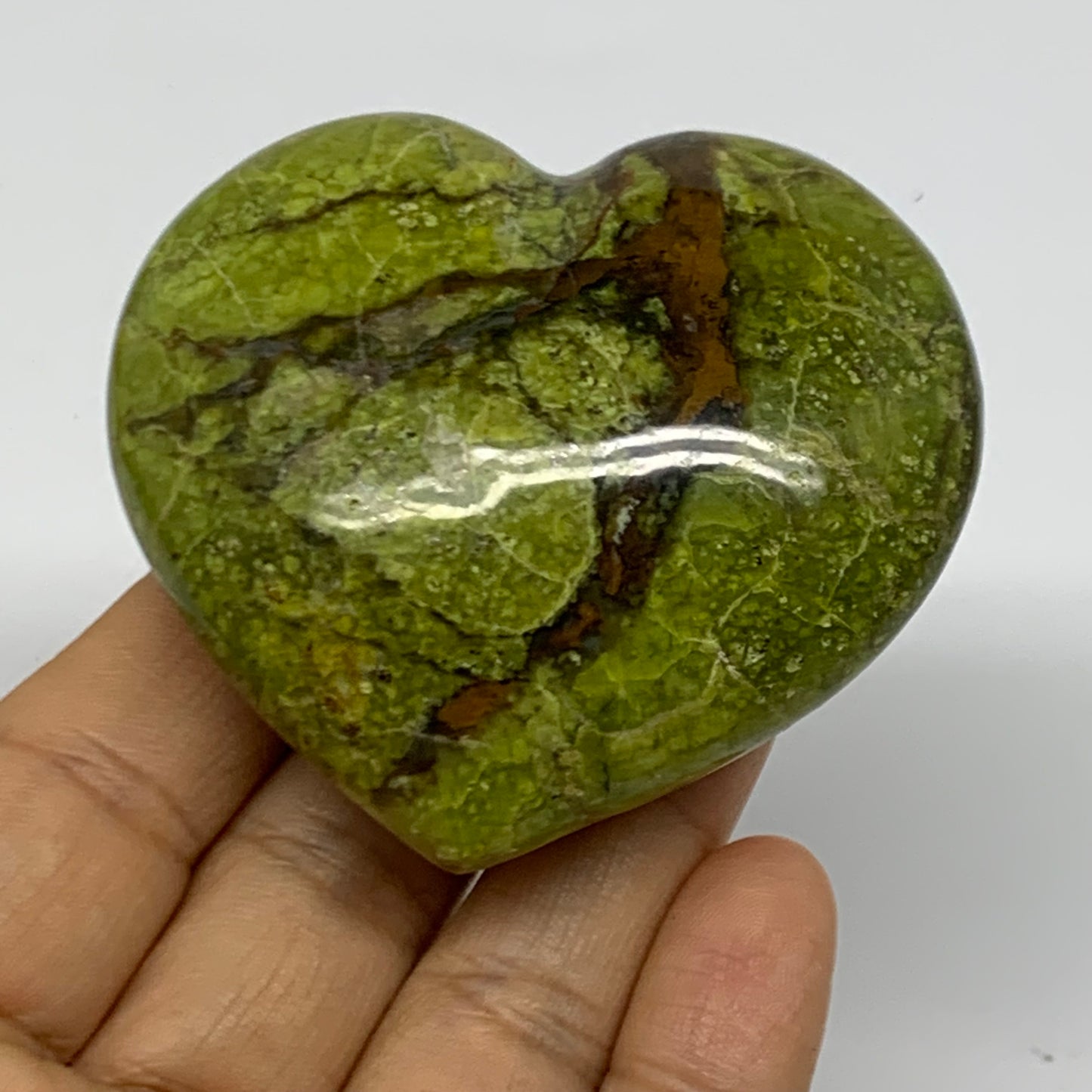 0.25 lbs, 2.3"x2.6"x1.1", Green Opal Heart Polished Gemstone Crystal, B37967