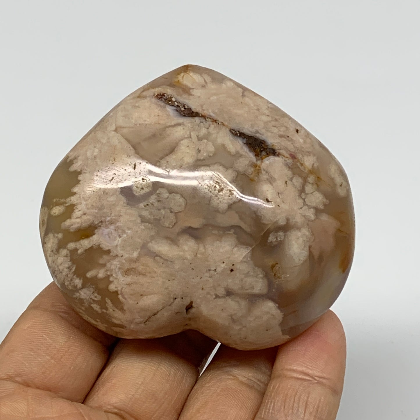 0.31 lbs, 2.3"x2.6"x1.2", Cherry Blossom Flower Agate Heart Crystal, B37132