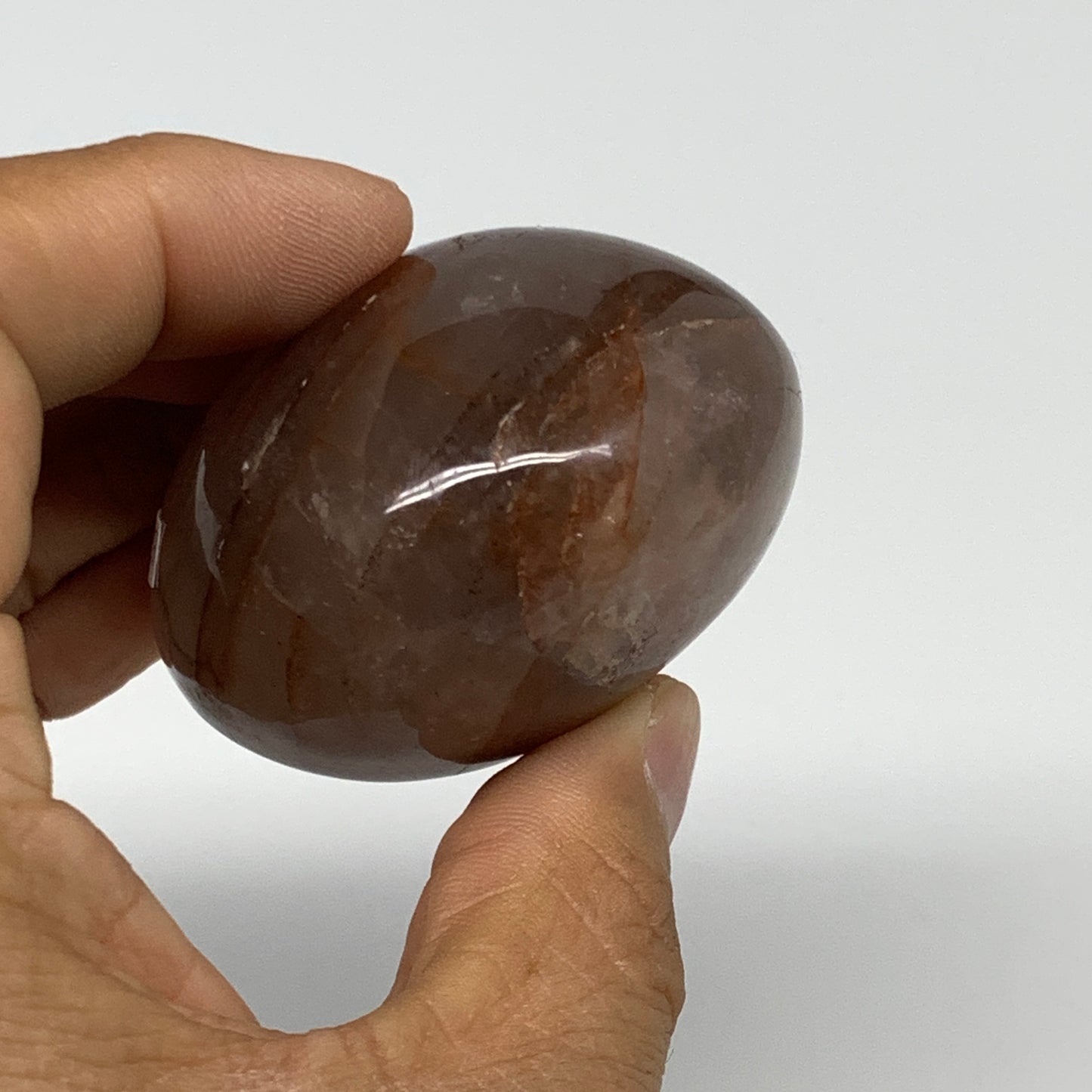 159.4g,2.3"x2"x1.4", Red Hematoid Fire Quartz Palm-Stone Crystal Polished, B3061