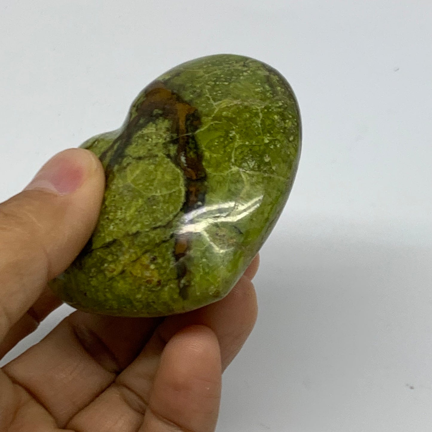 0.25 lbs, 2.3"x2.6"x1.1", Green Opal Heart Polished Gemstone Crystal, B37967