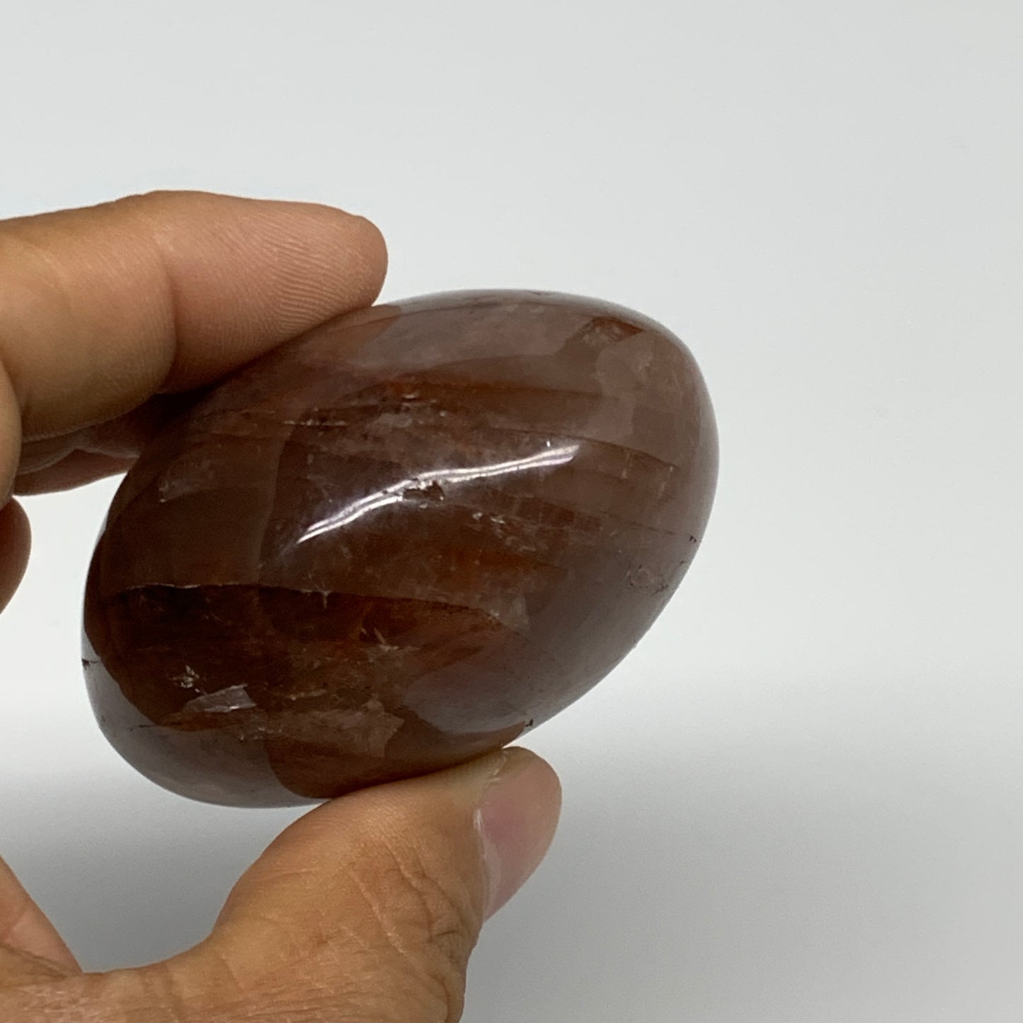 159.4g,2.3"x2"x1.4", Red Hematoid Fire Quartz Palm-Stone Crystal Polished, B3061